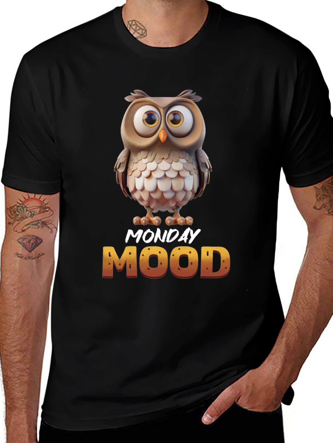 Variant 19 of Monday Mood Owl T-Shirt - Funny & Unique Design