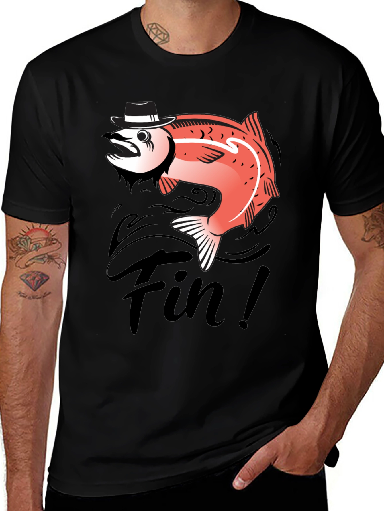 Variant 29 of Fin! Gangster Fish Graphic T-Shirt - Black Cotton Tee