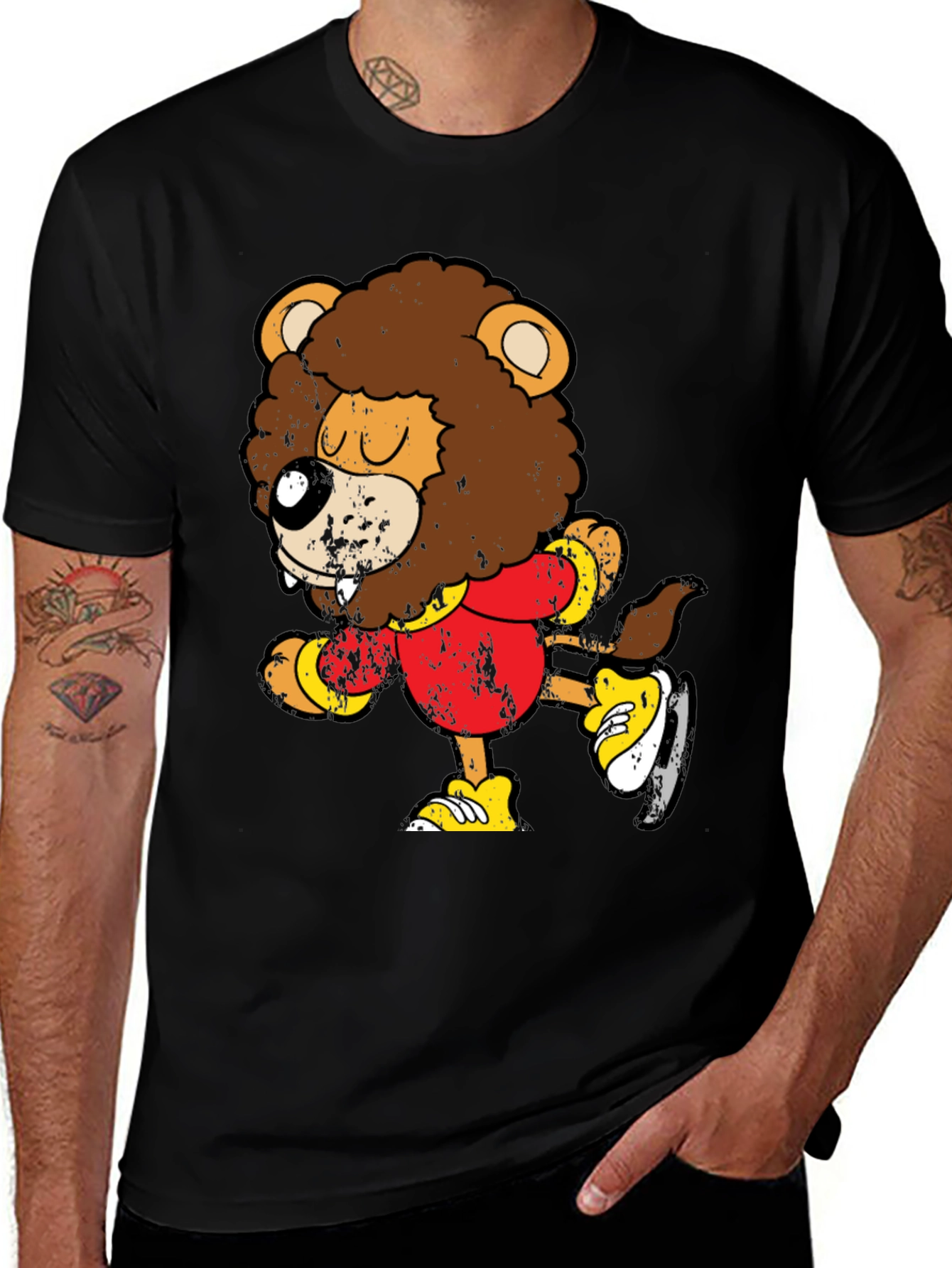 Variant 3 of Cartoon Lion Ice Skating T-Shirt - Black