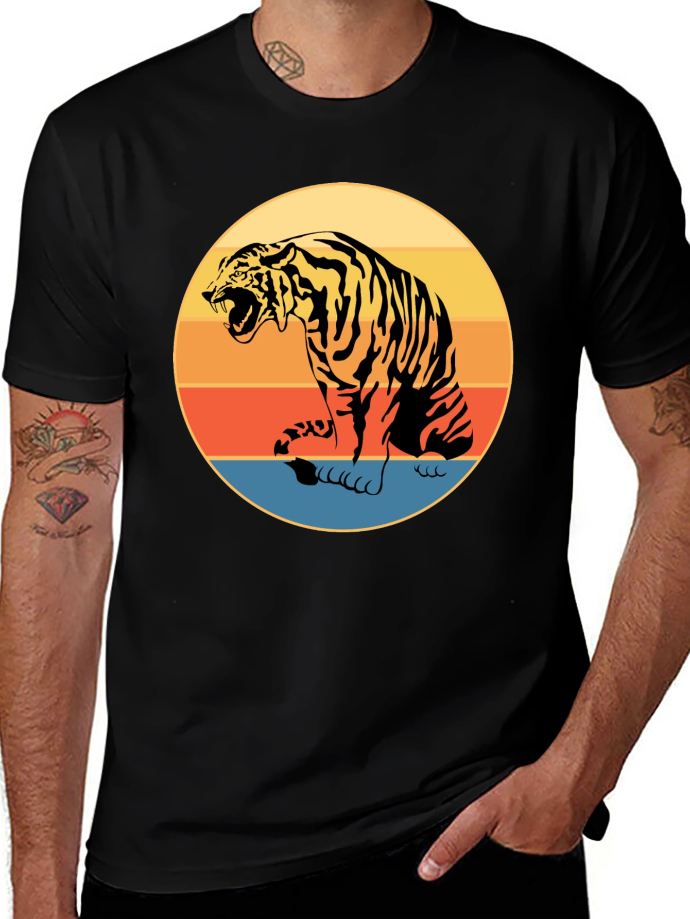 Variant 17 of Retro Tiger Graphic Tee - Black Cotton Comfort