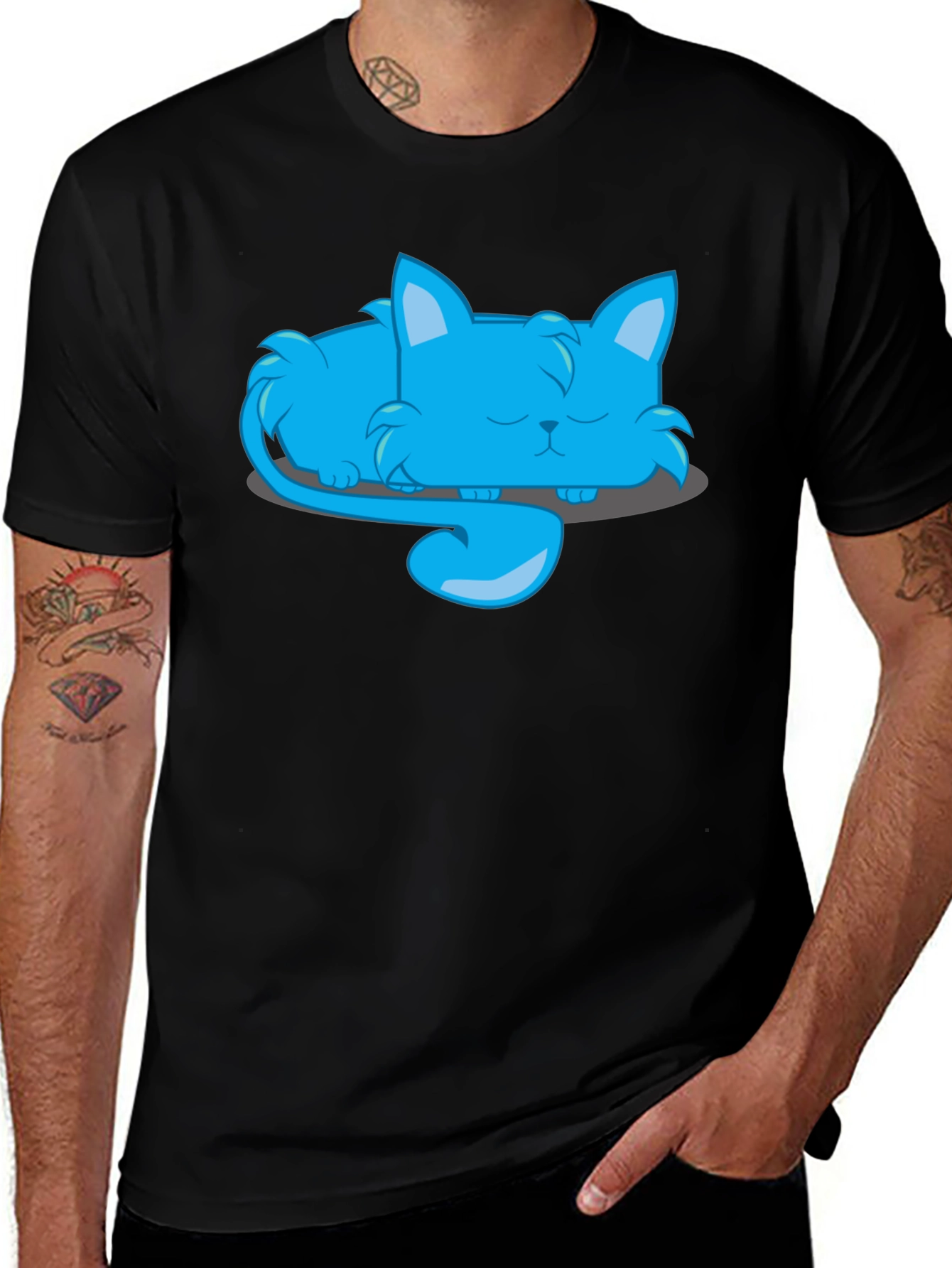 Variant 11 of Sleeping Blue Cat Graphic Tee - Comfort Black T-Shirt
