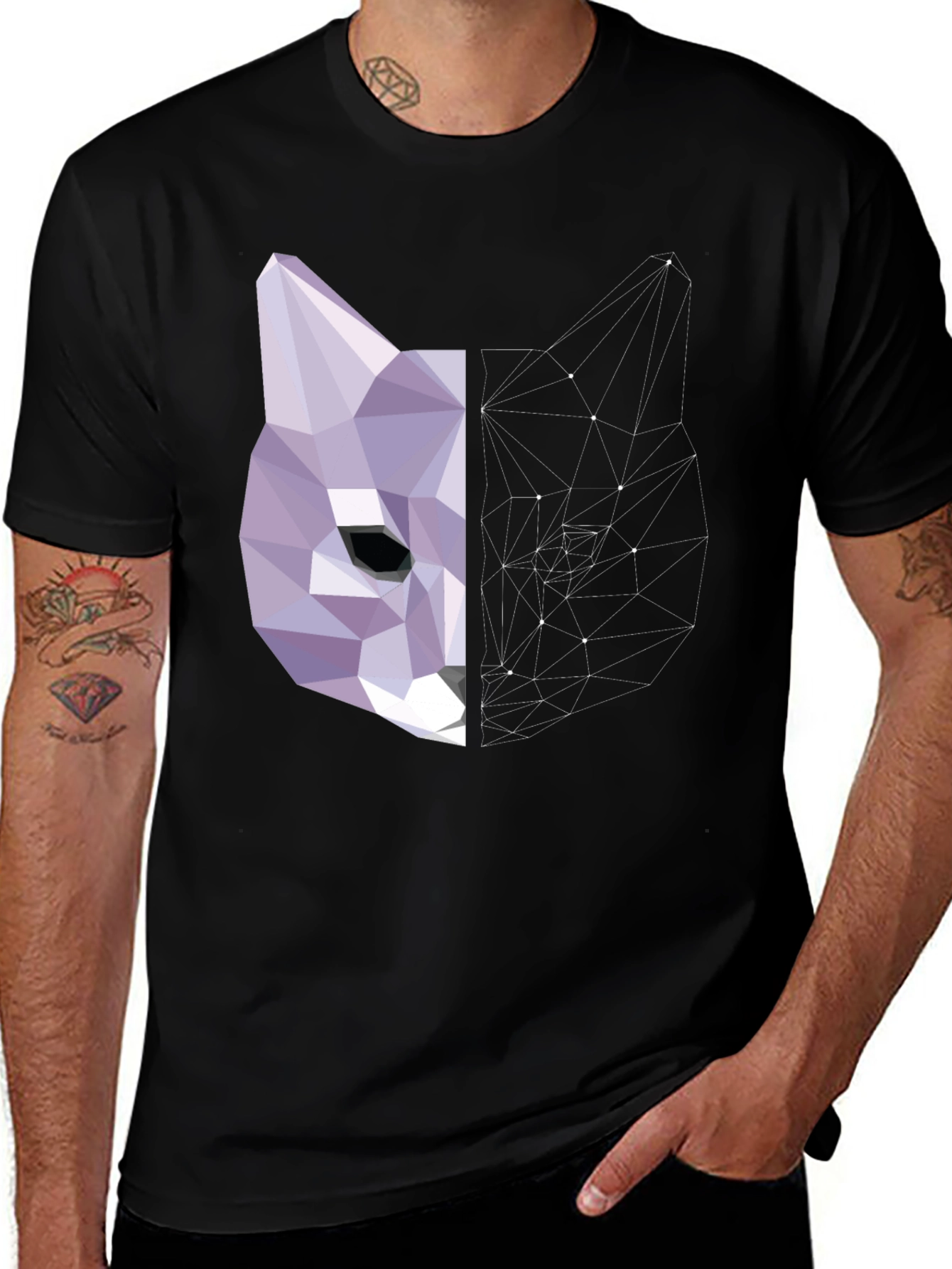 Variant 30 of Geometric Cat Graphic Print Tee