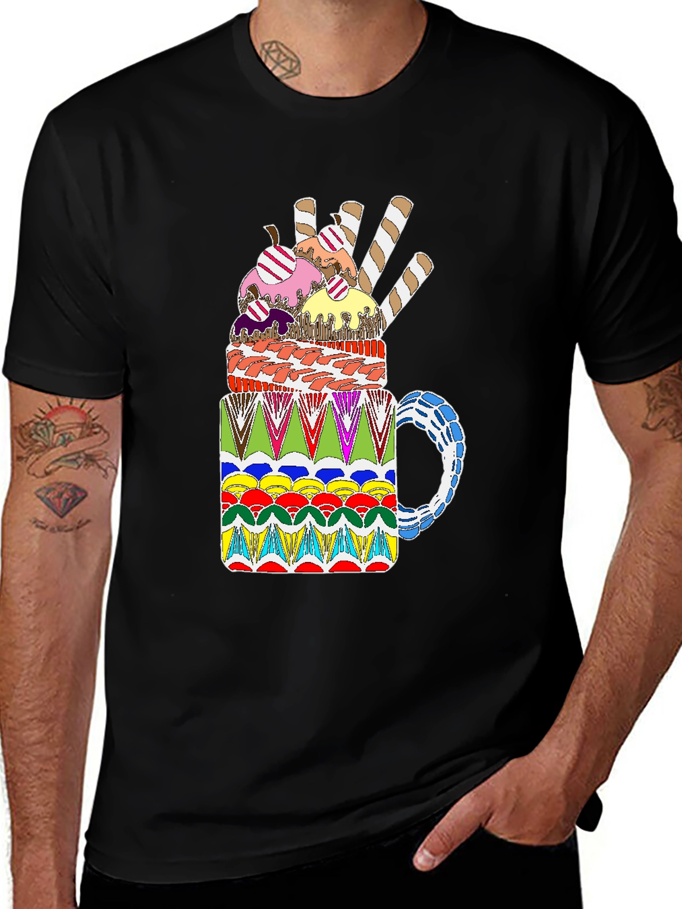 Colorful Dessert Mug Graphic Tee - Unique Design