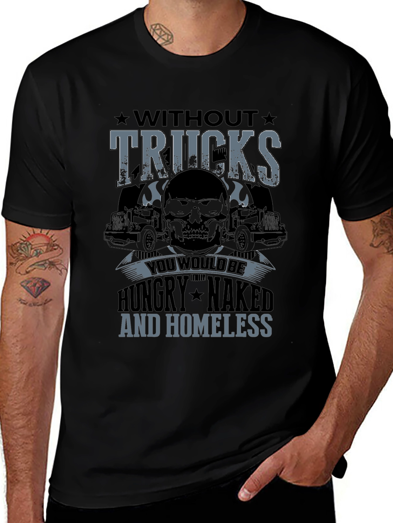 Variant 20 of Without Trucks T-Shirt - Trucker Skull Design