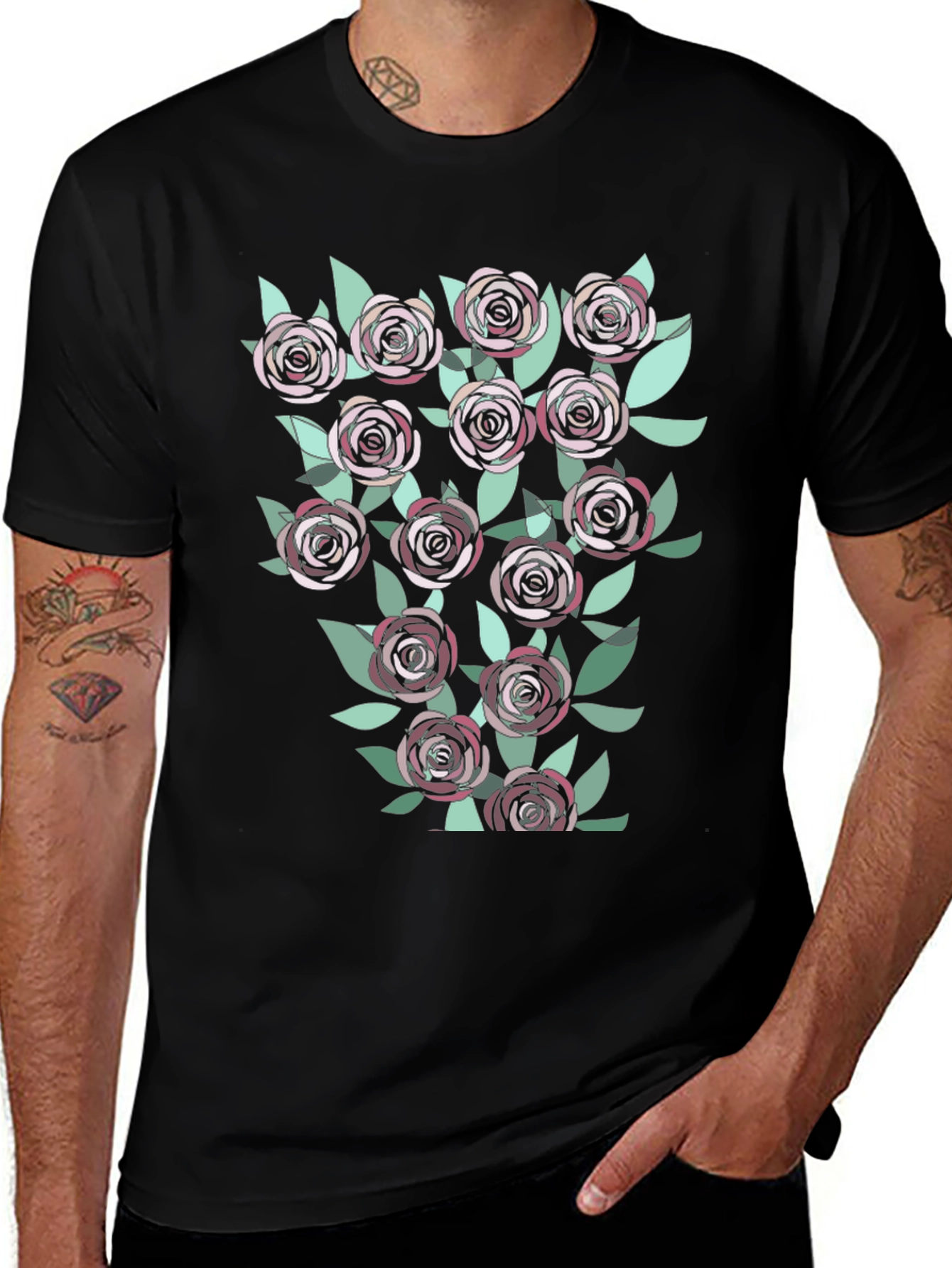 Variant 11 of Floral Roses Graphic T-Shirt | Casual Black Tee