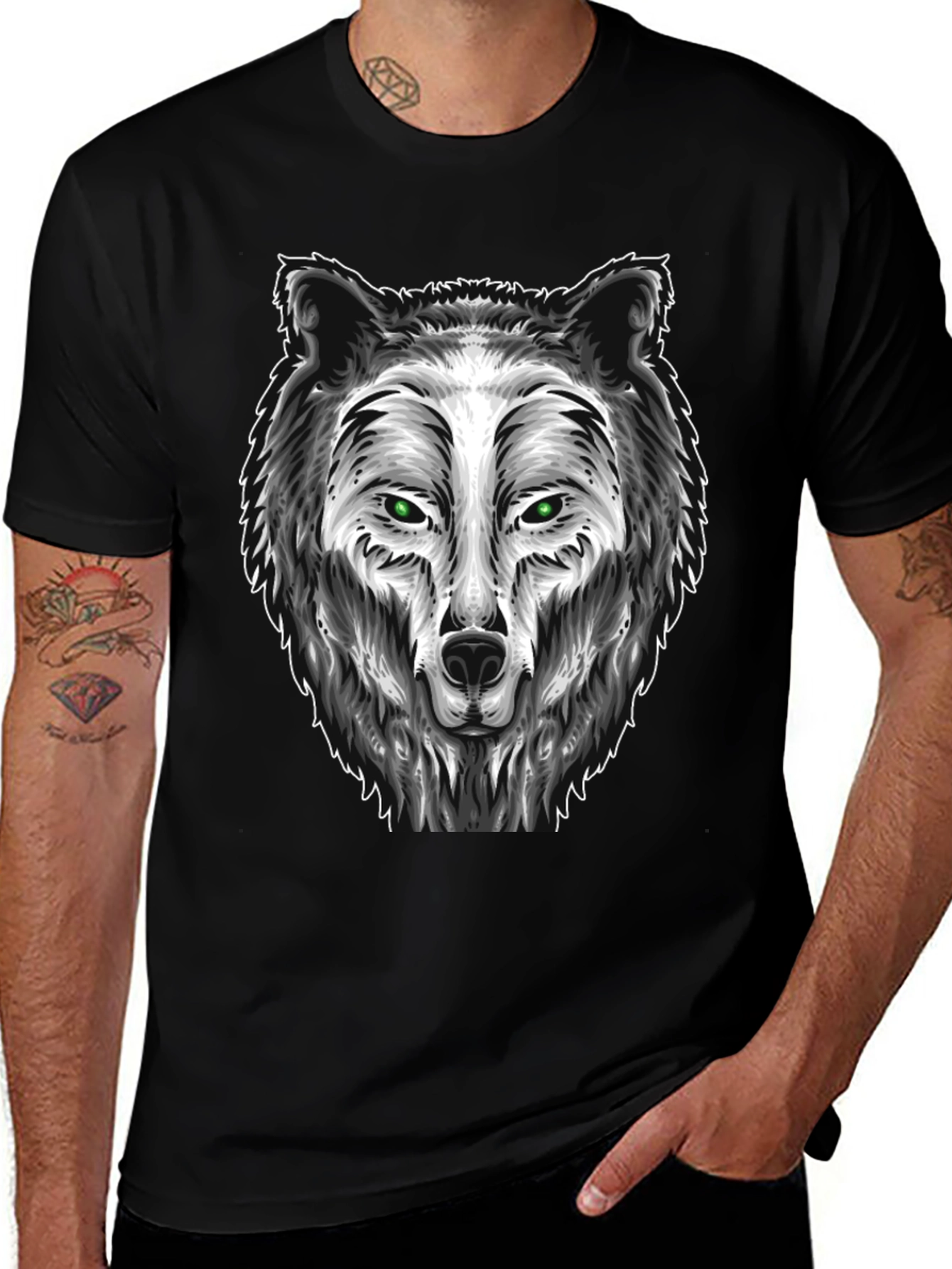 Variant 19 of Wolf Graphic Tee - Black Cotton Blend T-Shirt