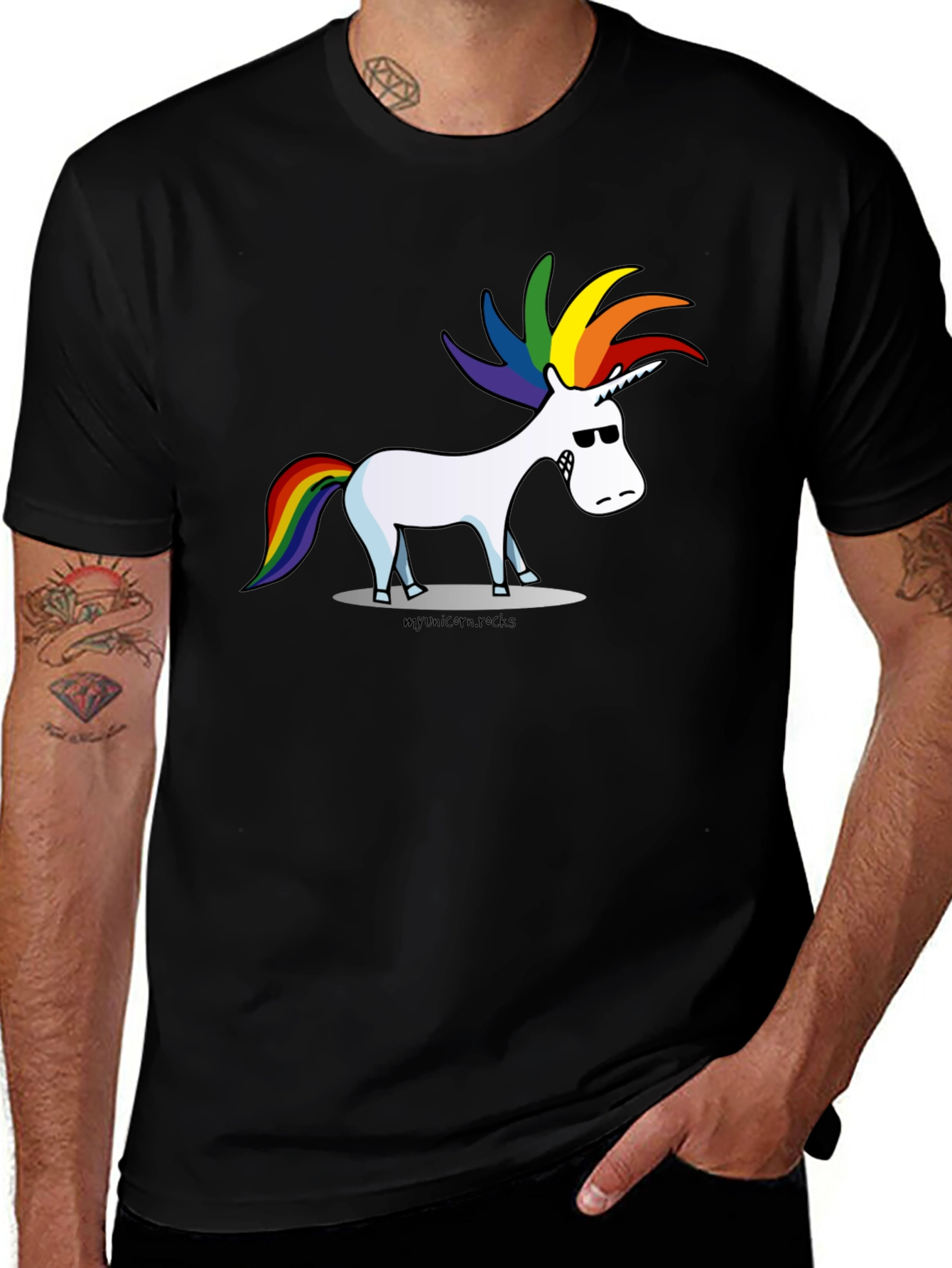 Variant 15 of Cool Cartoon Unicorn Graphic Black Tee