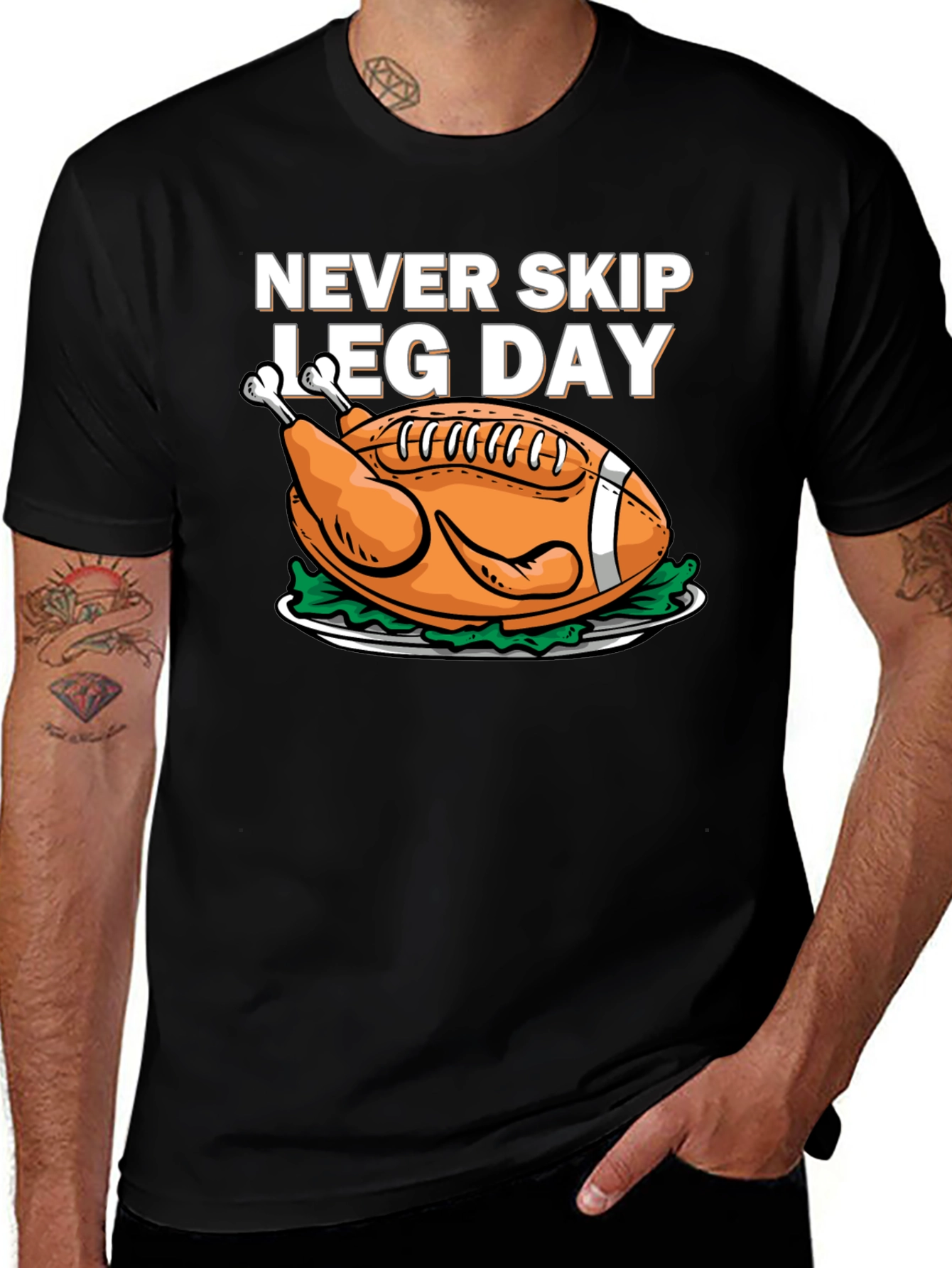 Black Never Skip Leg Day Football Turkey T-Shirt main image