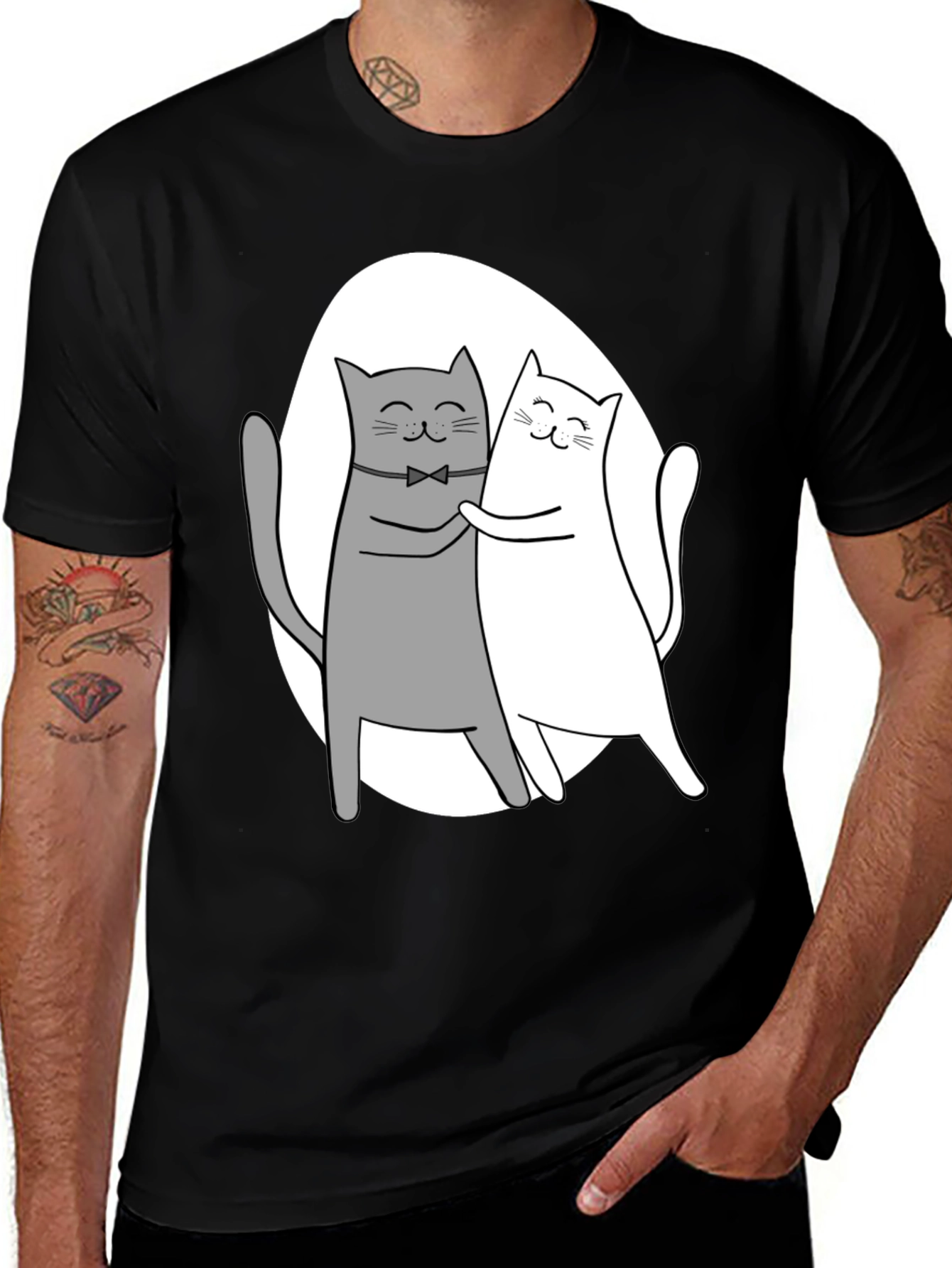 Variant 17 of Cat Couple Graphic Tee - Hugging Cats T-Shirt