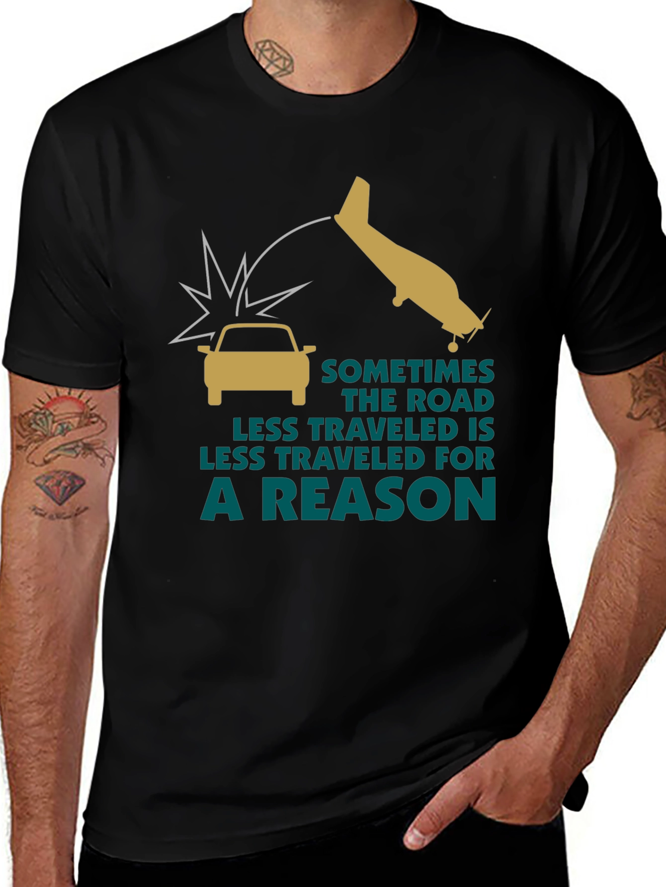 Variant 14 of Humorous "Road Less Traveled" Graphic T-Shirt