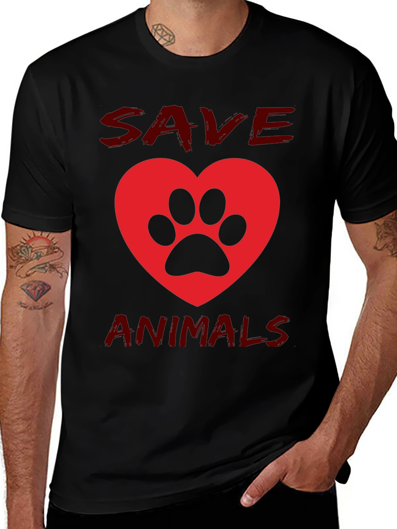 Variant 19 of Save Animals Heart Paw Print Black T-Shirt