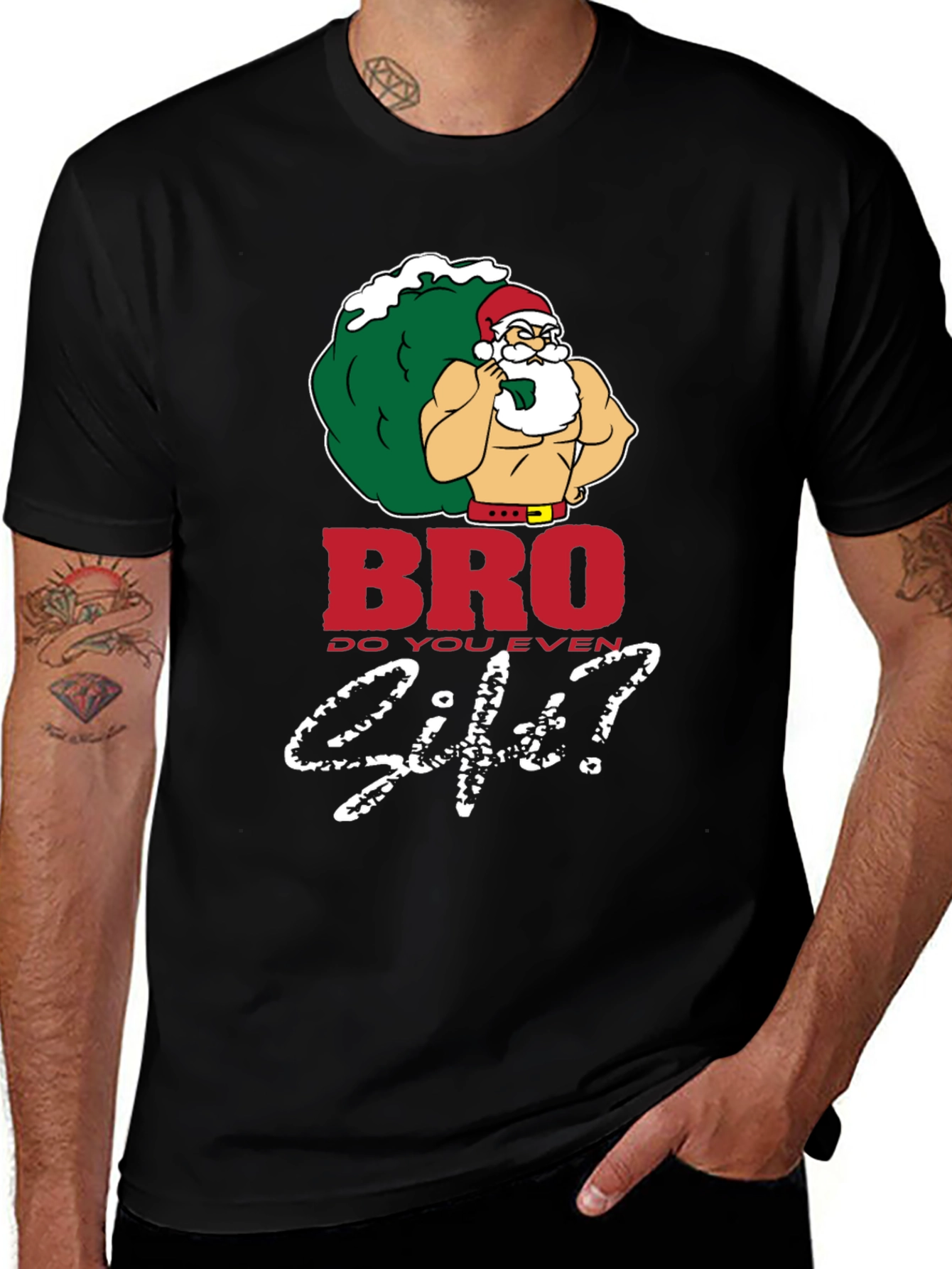 Variant 30 of Bro Do You Even Lift Santa Black T-Shirt