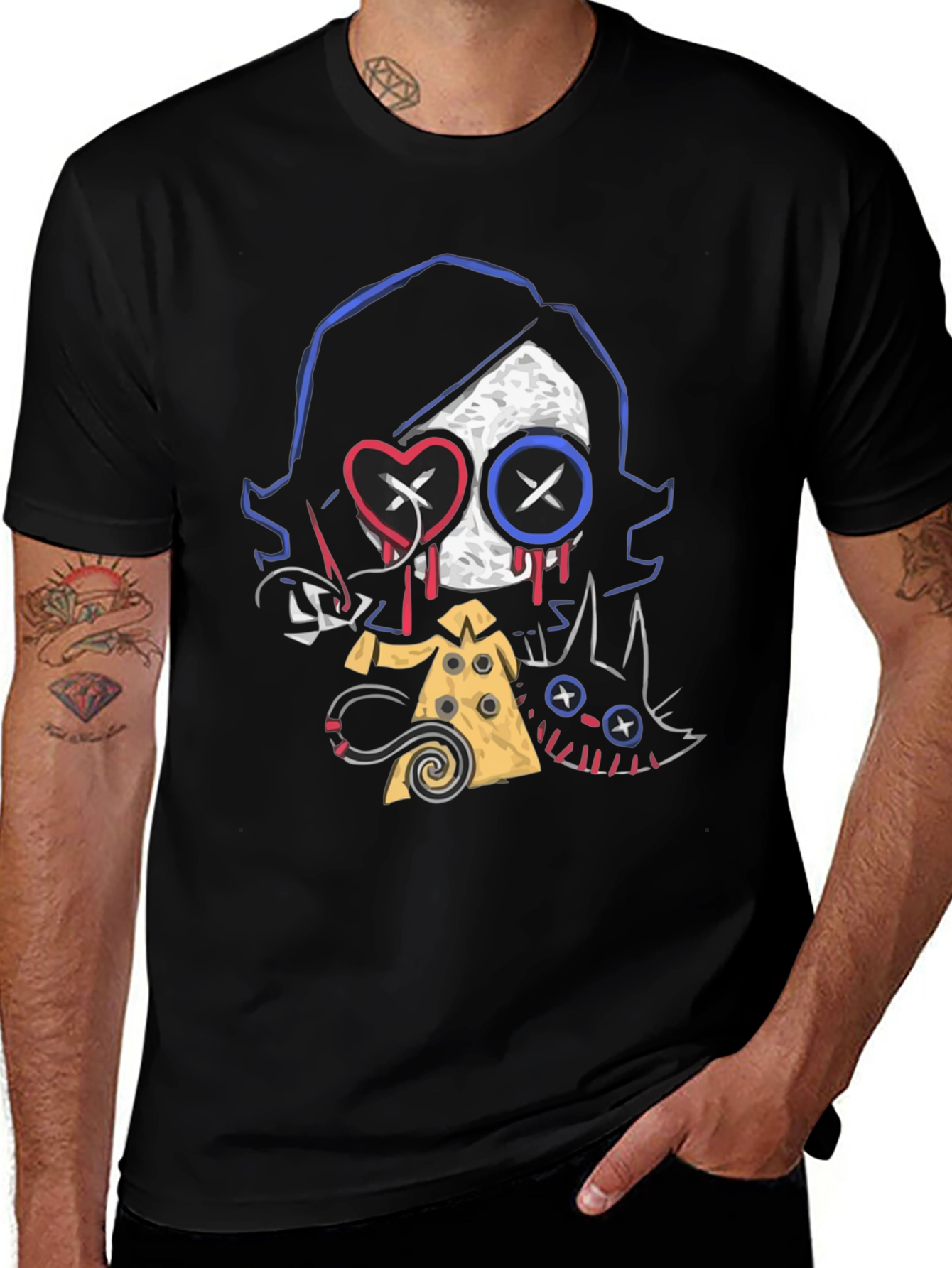 Variant 8 of Creepy Cute Character Graphic Black T-Shirt