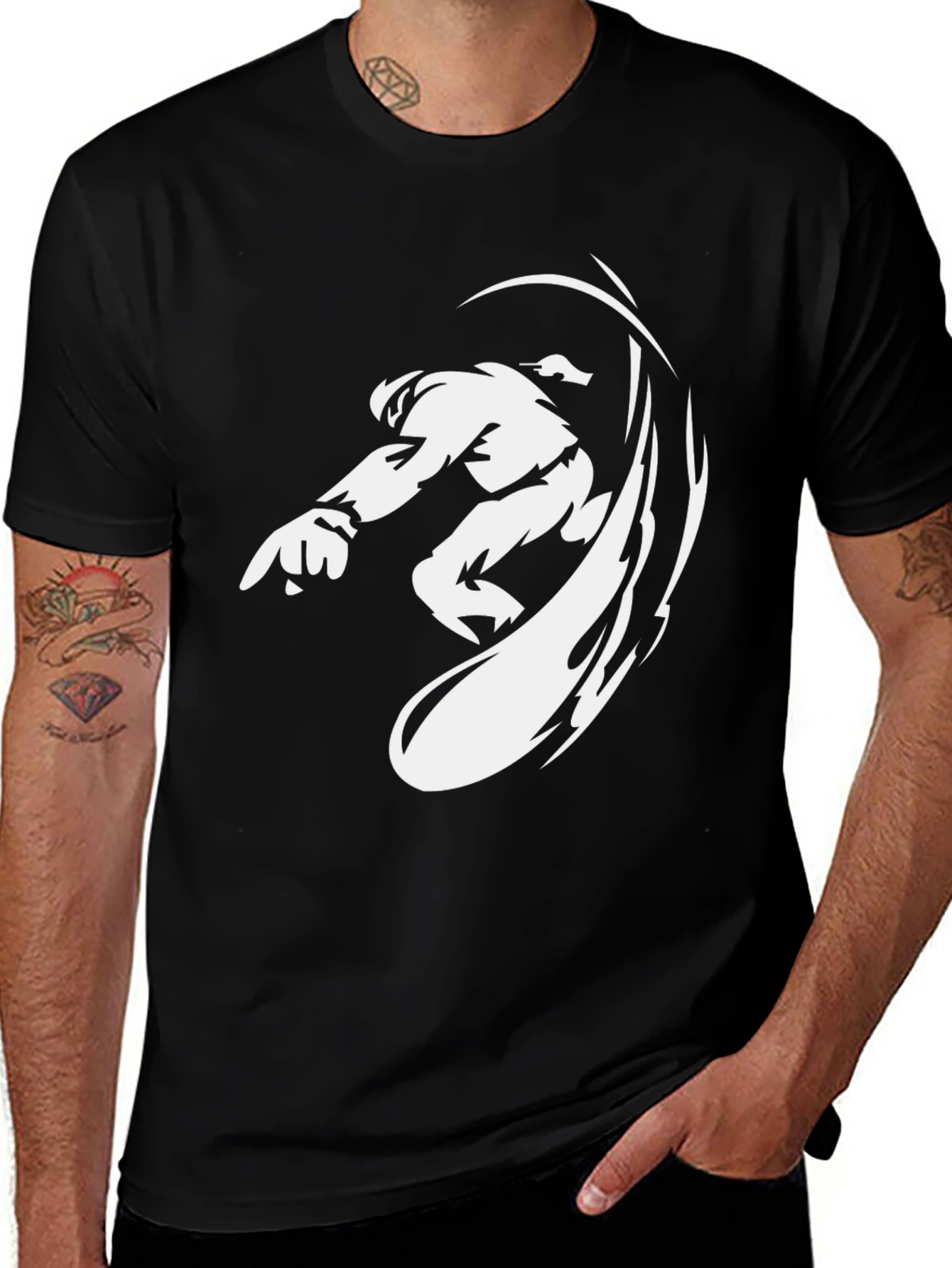 Variant 9 of Black Graphic Tee - Anime Fighter Design