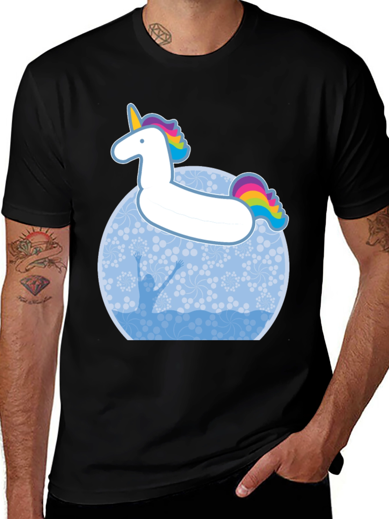Variant 26 of Unicorn Pool Float Graphic Tee - Black