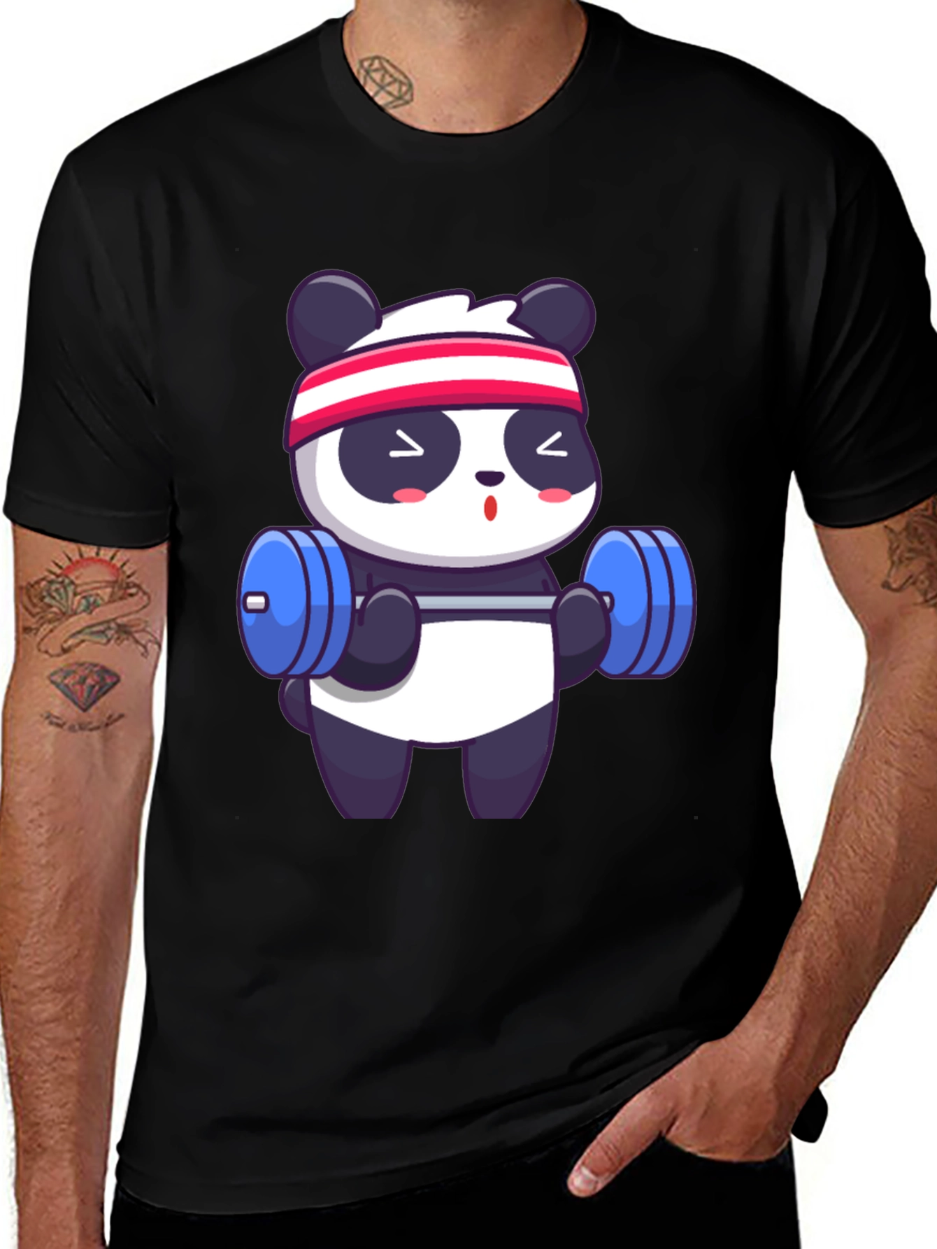 Variant 4 of Cute Panda Gym T-Shirt - Black