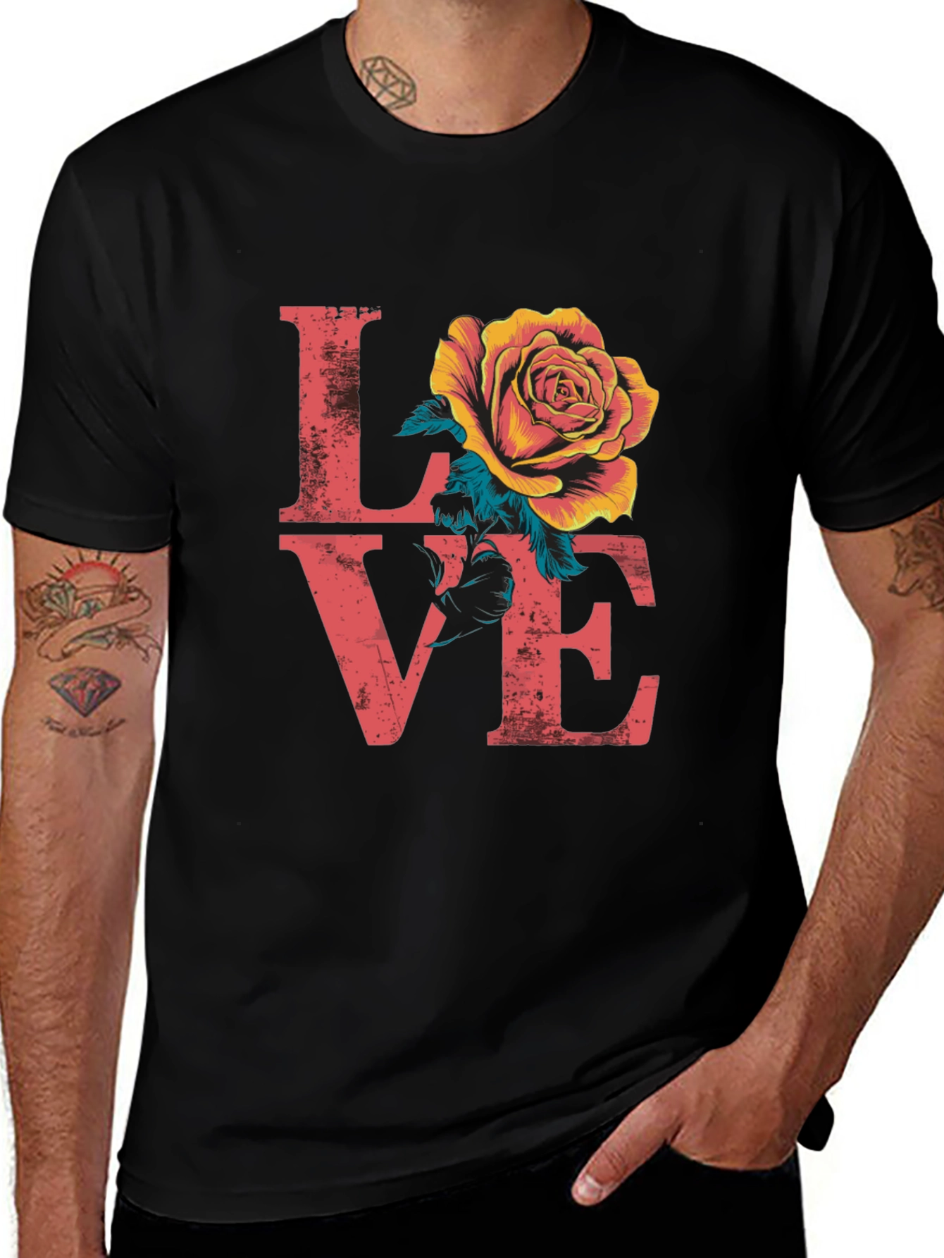 Variant 27 of Love Rose Graphic T-Shirt - Men's Black Tee