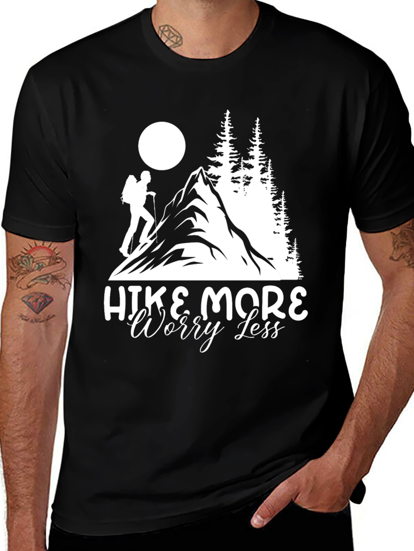 Variant 4 of Hike More Worry Less Black Graphic Tee