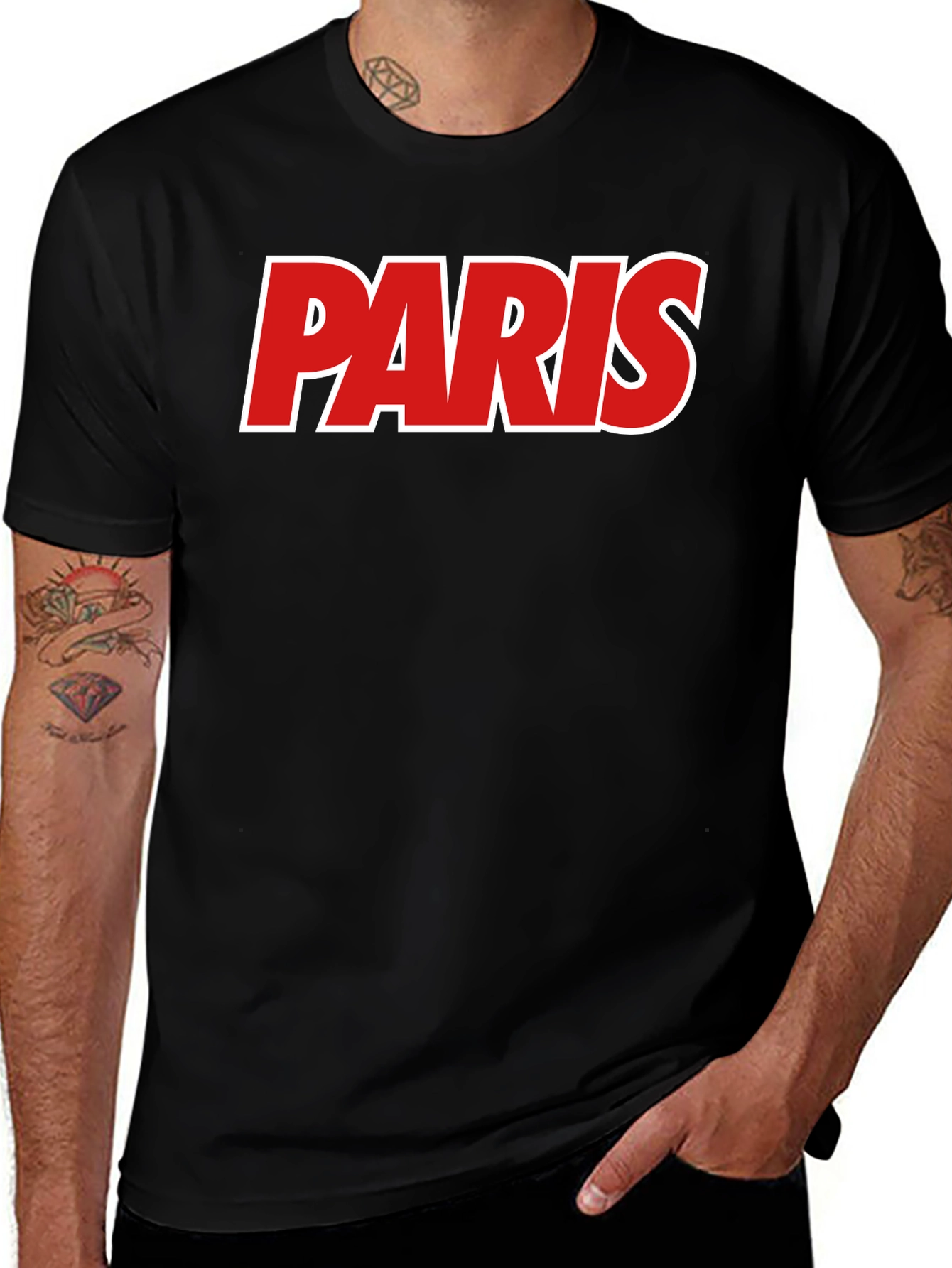 Variant 27 of Paris T-Shirt, Red Text, Black Tee, Casual Wear