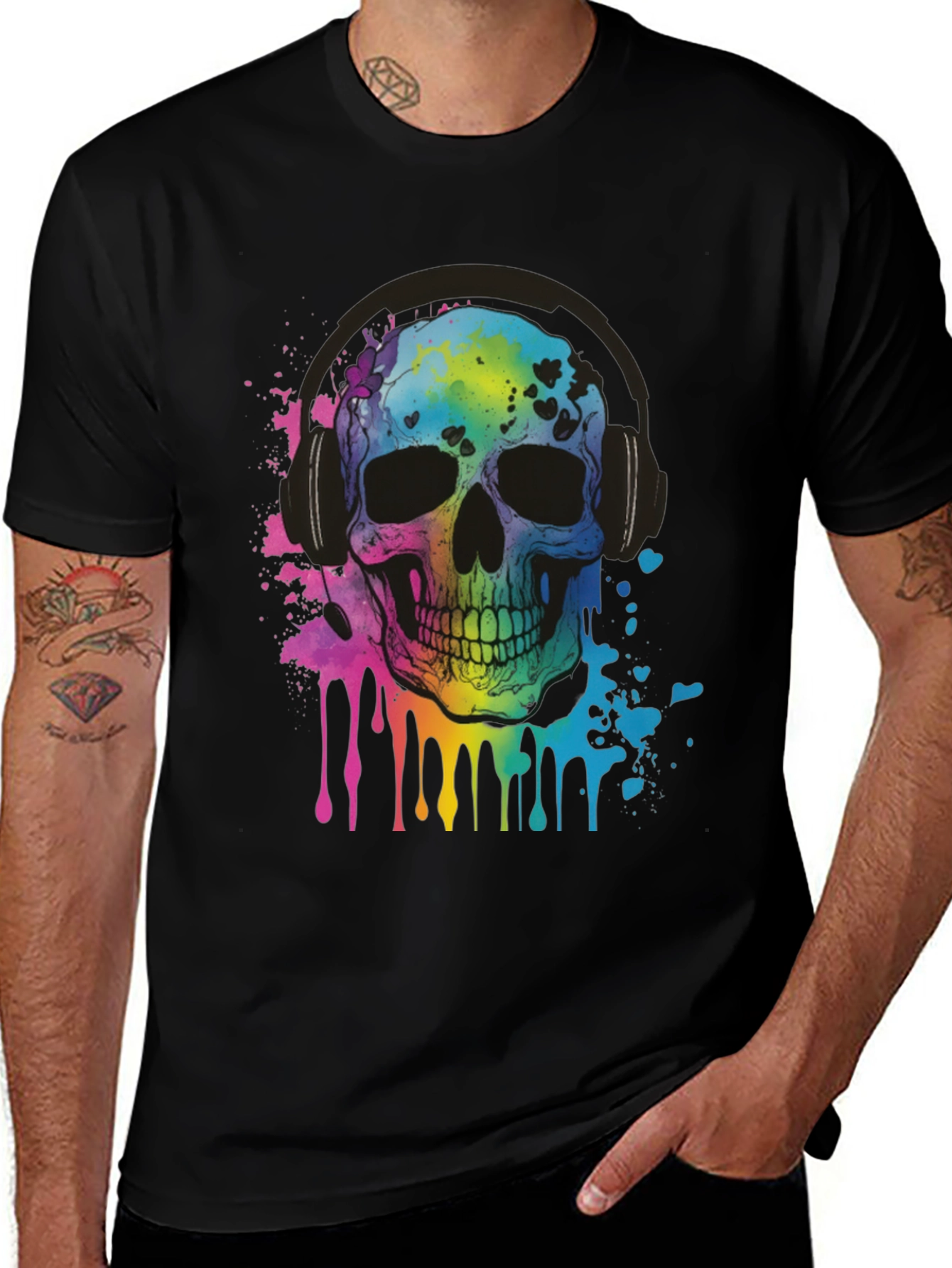 Variant 28 of Rainbow Skull Graphic Tee - Music Lover's T-Shirt
