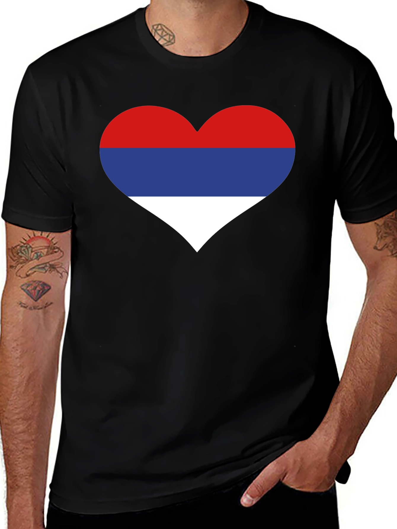 Serbia Flag Heart T-Shirt Black