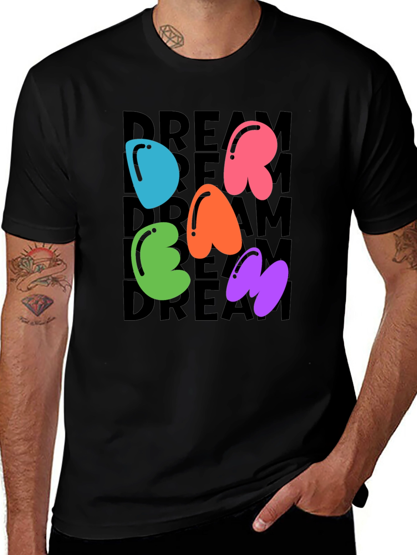 Black Dreamy Letter Graphic Crew Neck Tee main image