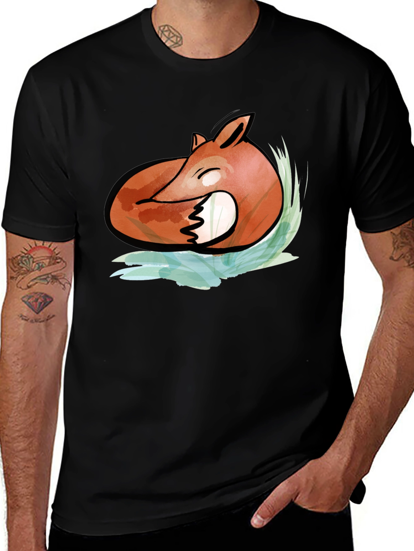 Variant 18 of Men's Black Fox Graphic Tee - Artistic Design