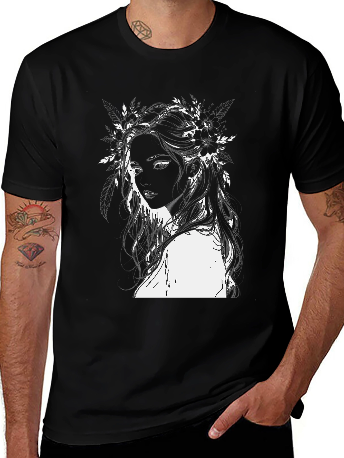 Variant 7 of Black T-Shirt with Floral Woman Design