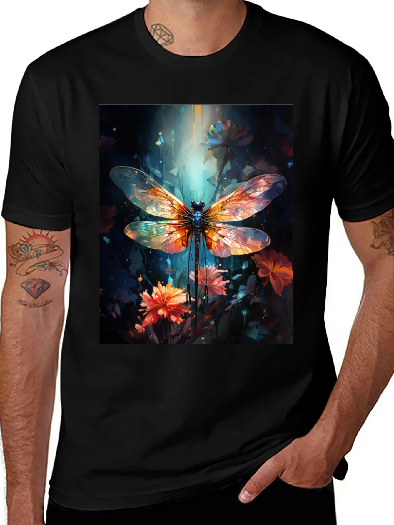 Variant 10 of Dragonfly Art Graphic Tee - Black