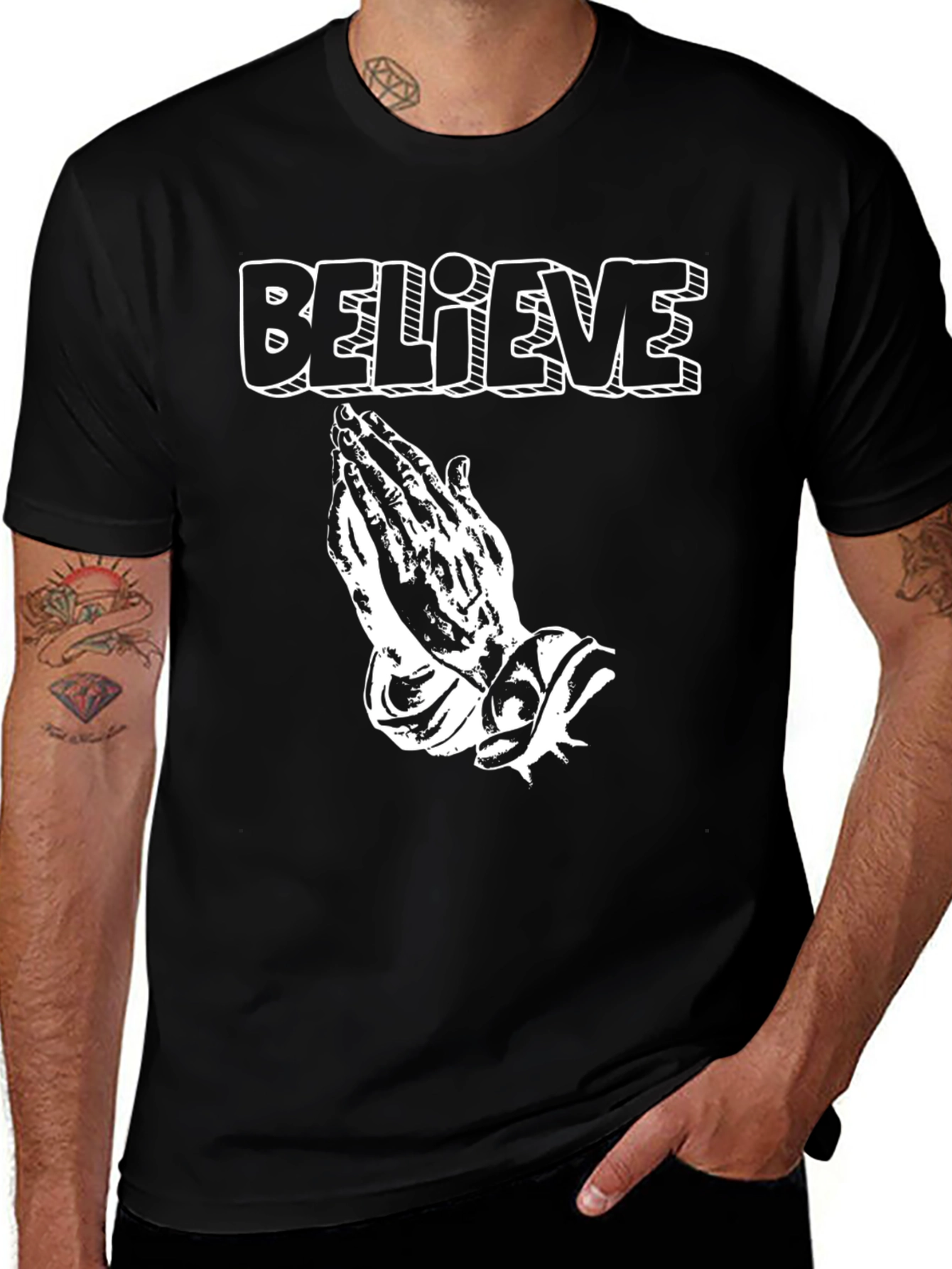 Variant 23 of Believe Graphic Tee - Prayer Hands Black T-Shirt
