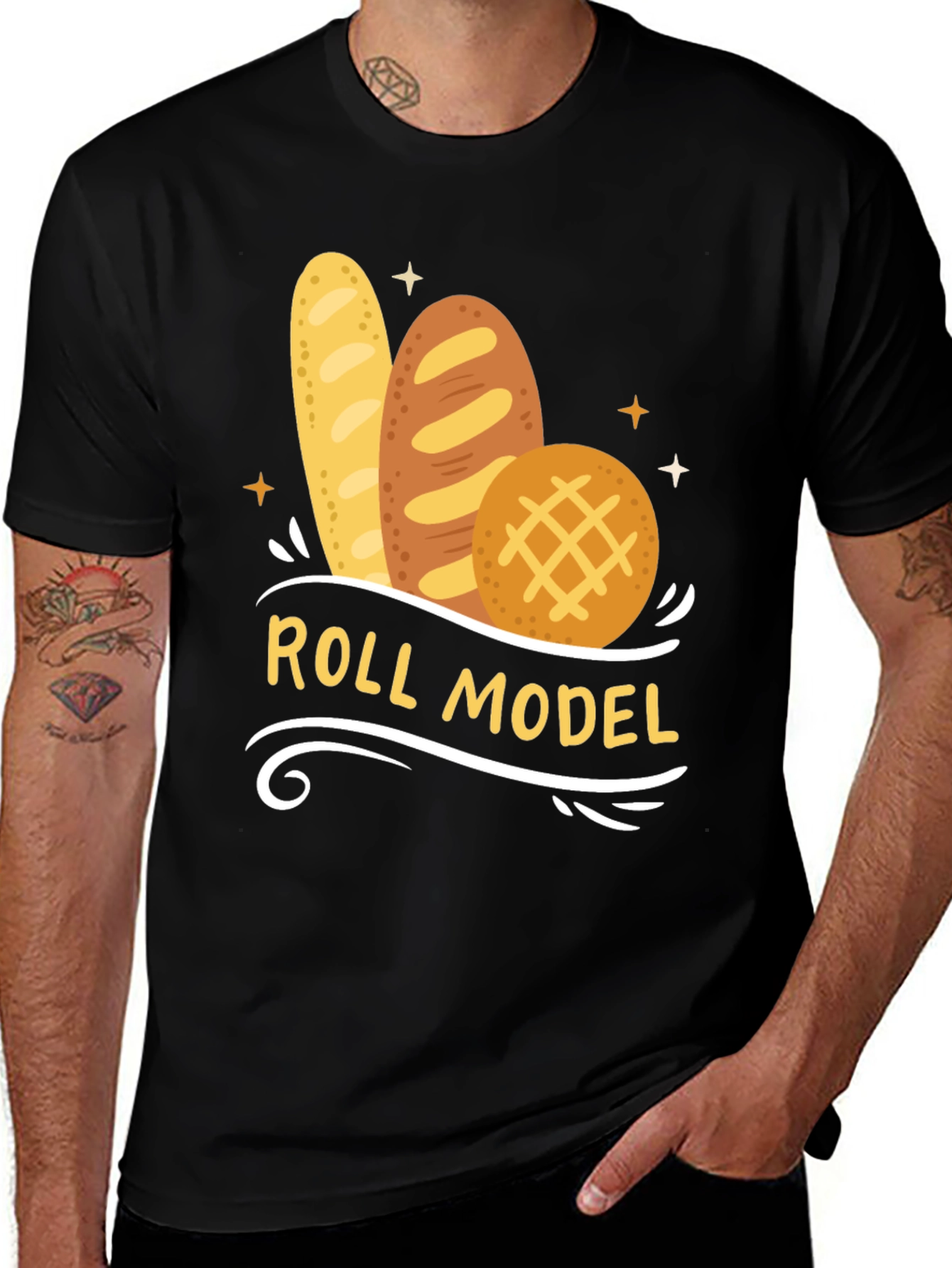Variant 25 of Roll Model Graphic T-Shirt - Funny Bread Pun Tee