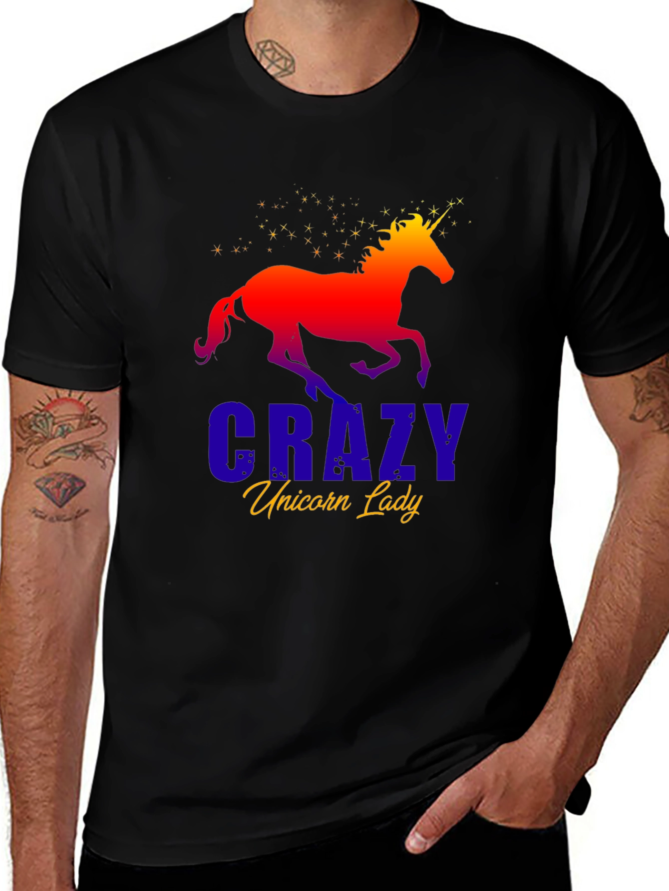 Variant 11 of Crazy Unicorn Lady T-Shirt - Black Cotton Tee
