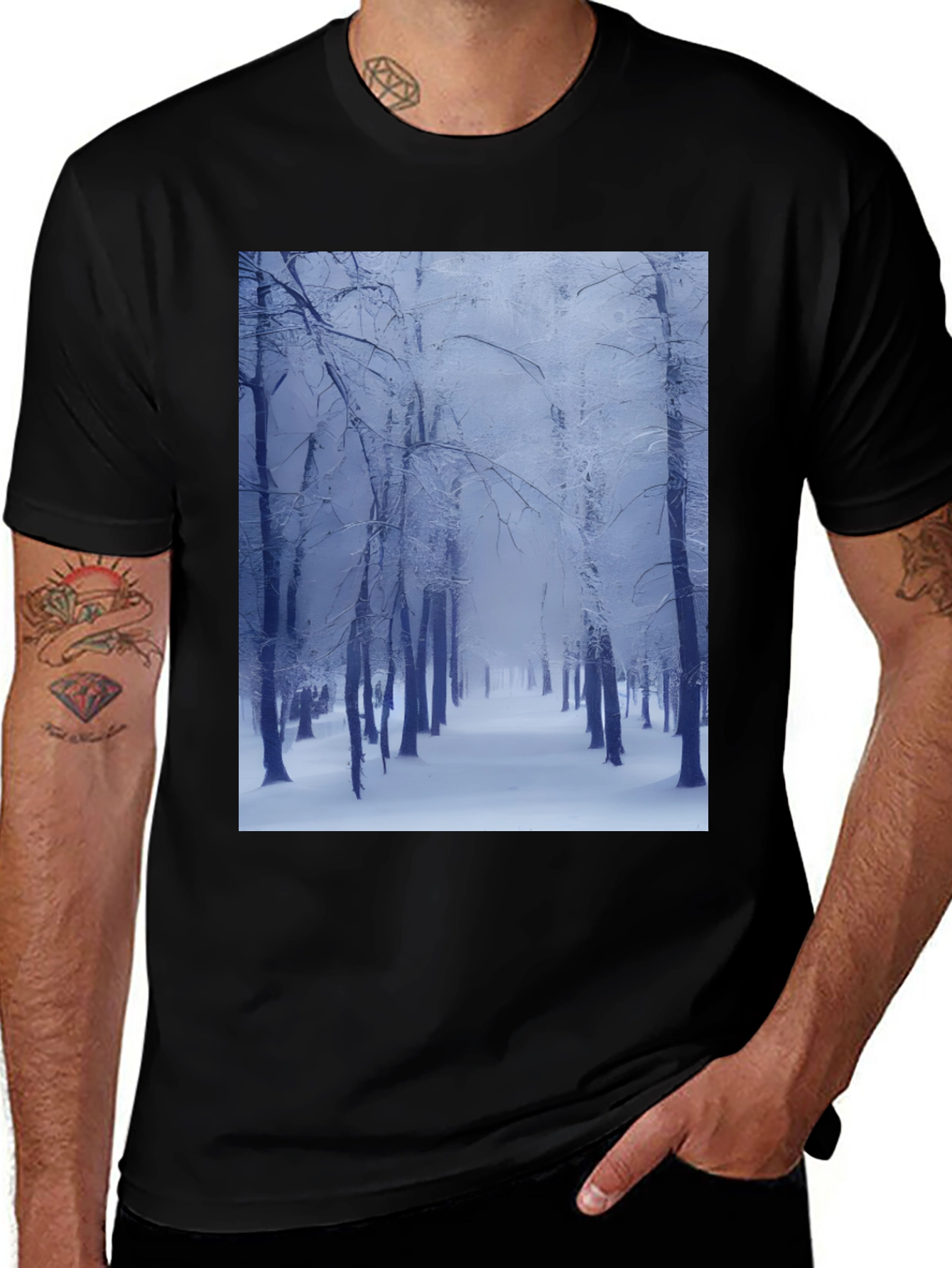 Variant 23 of Winter Forest Print Black T-Shirt