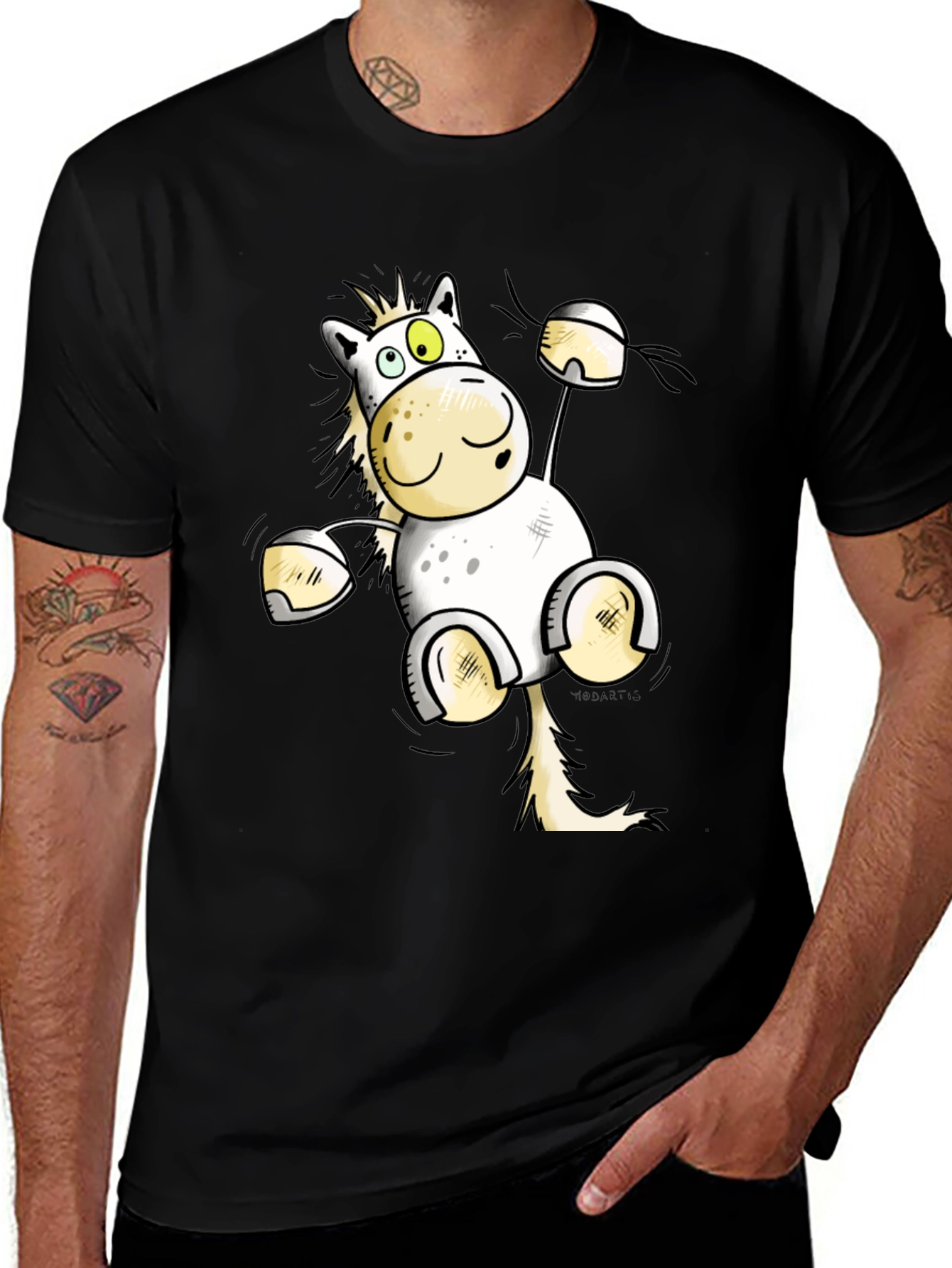 Funny Horse Cartoon Black T-Shirt