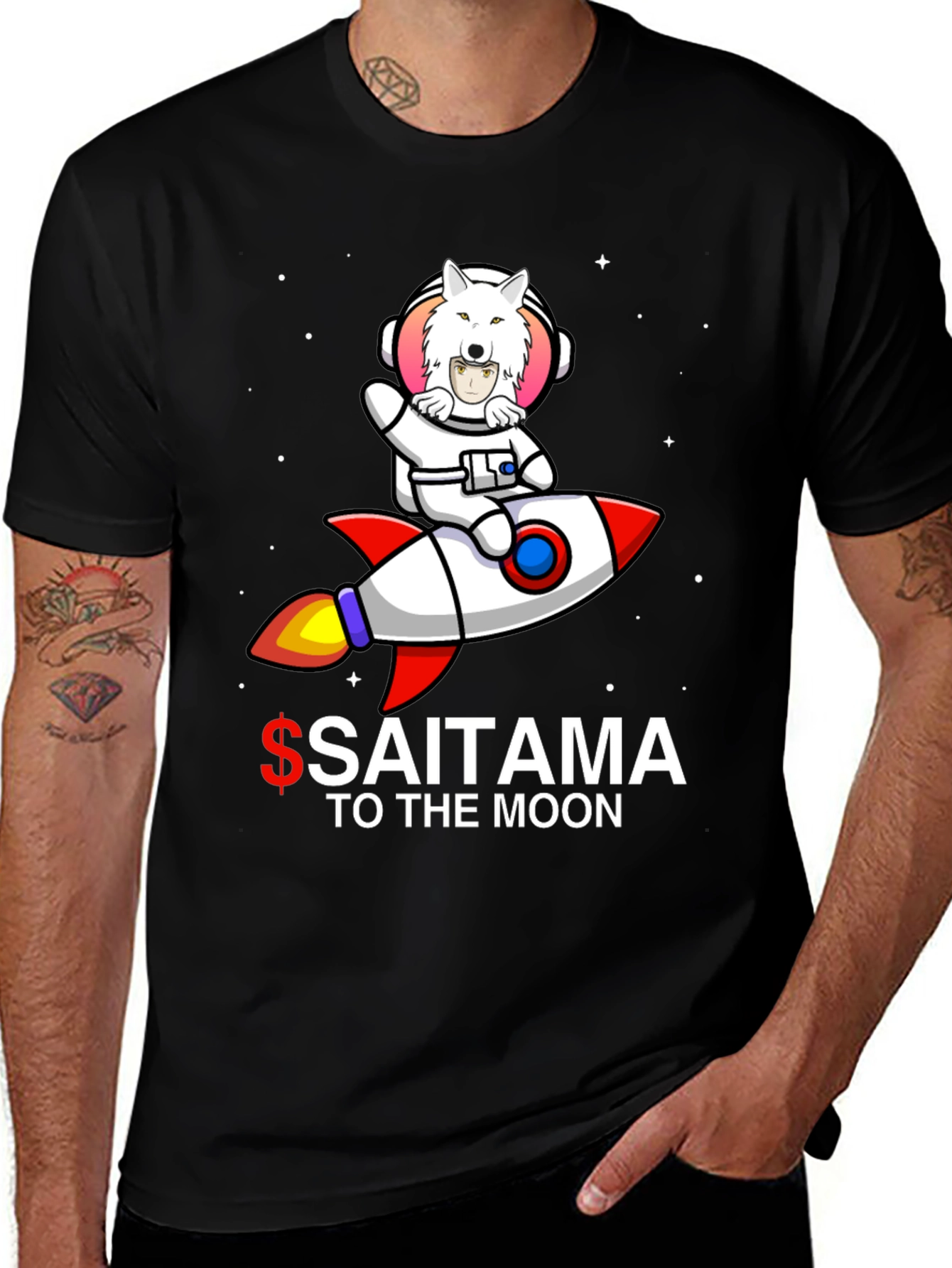 Variant 11 of Saitama to the Moon Black T-Shirt