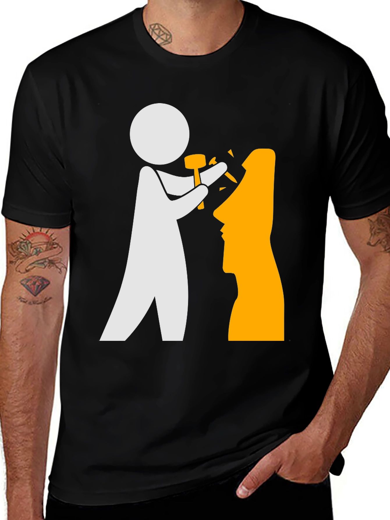 Variant 9 of Moai Carver Graphic Tee - Black Cotton T-Shirt