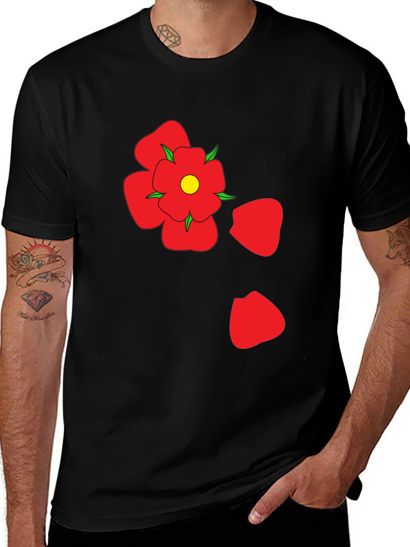 Variant 22 of Black T-Shirt with Red Flower