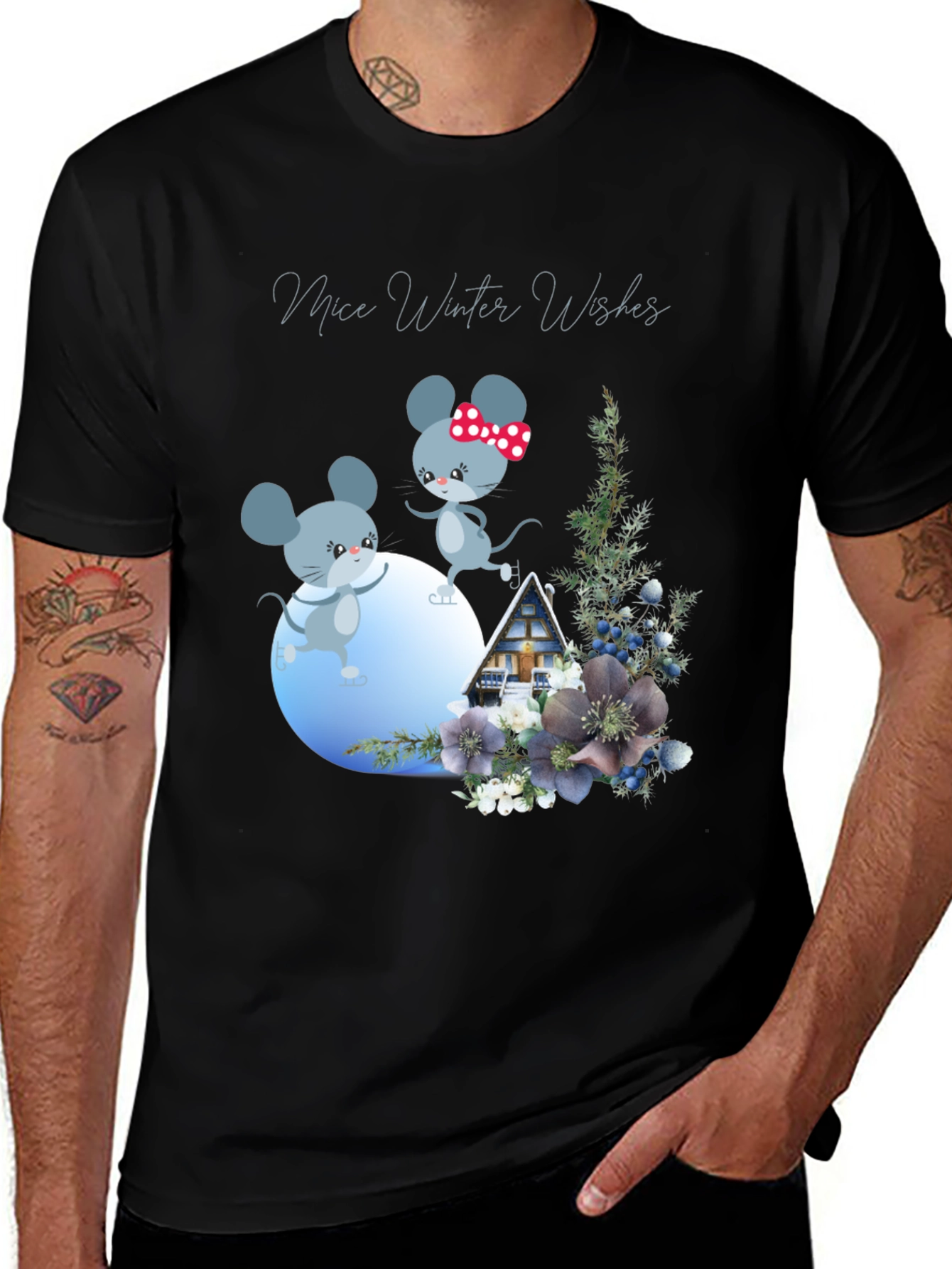 Variant 2 of Mice Winter Wishes Black Graphic T-Shirt
