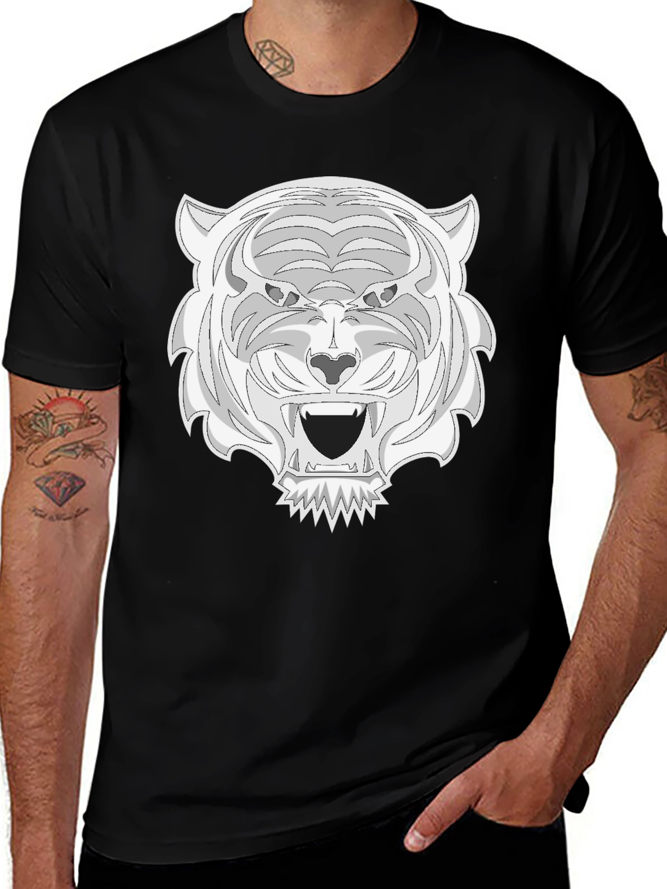 Variant 19 of Black Tee with White Tiger Graphic Print