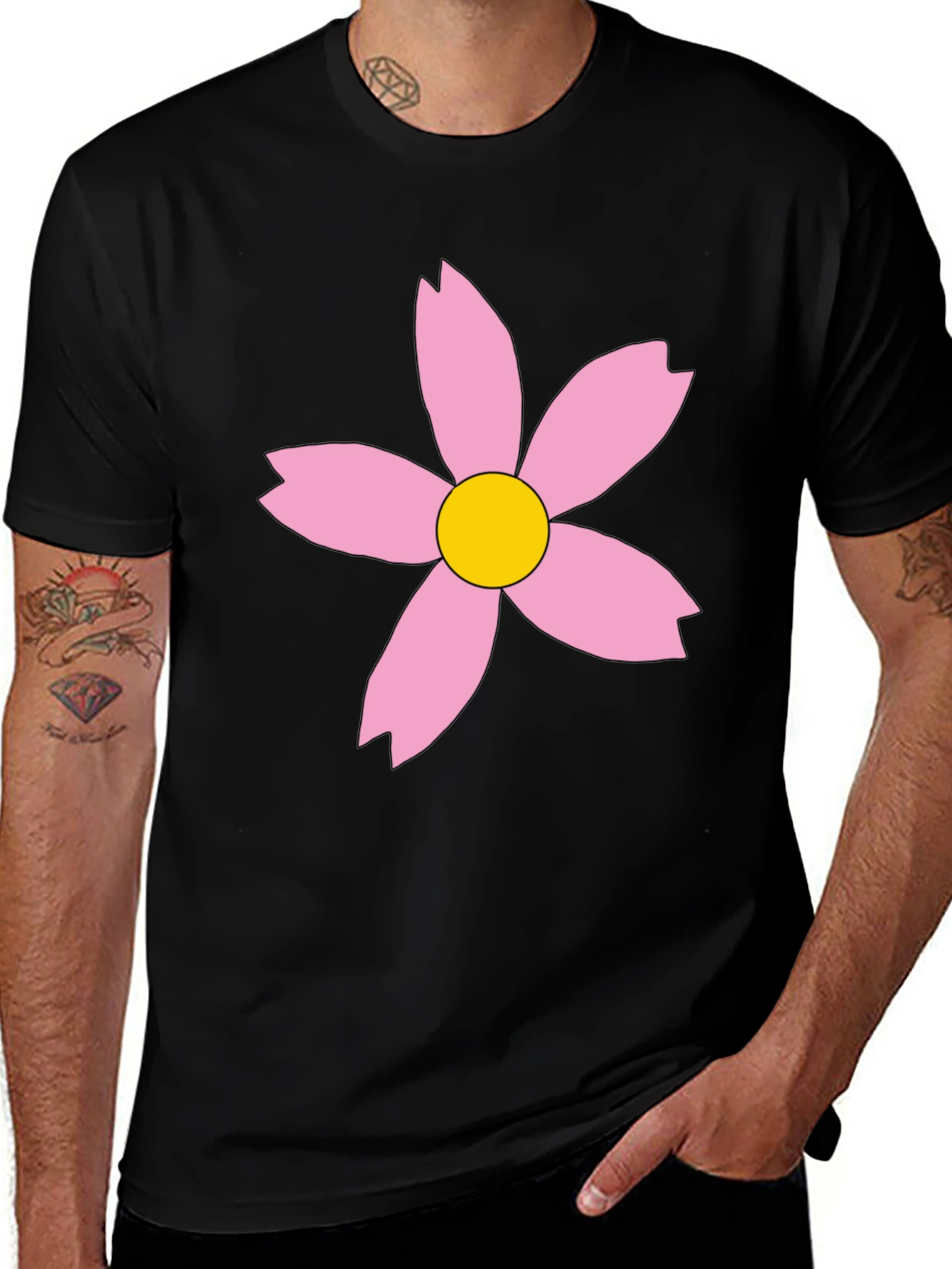 Variant 17 of Black T-Shirt with Pink Blossom Design