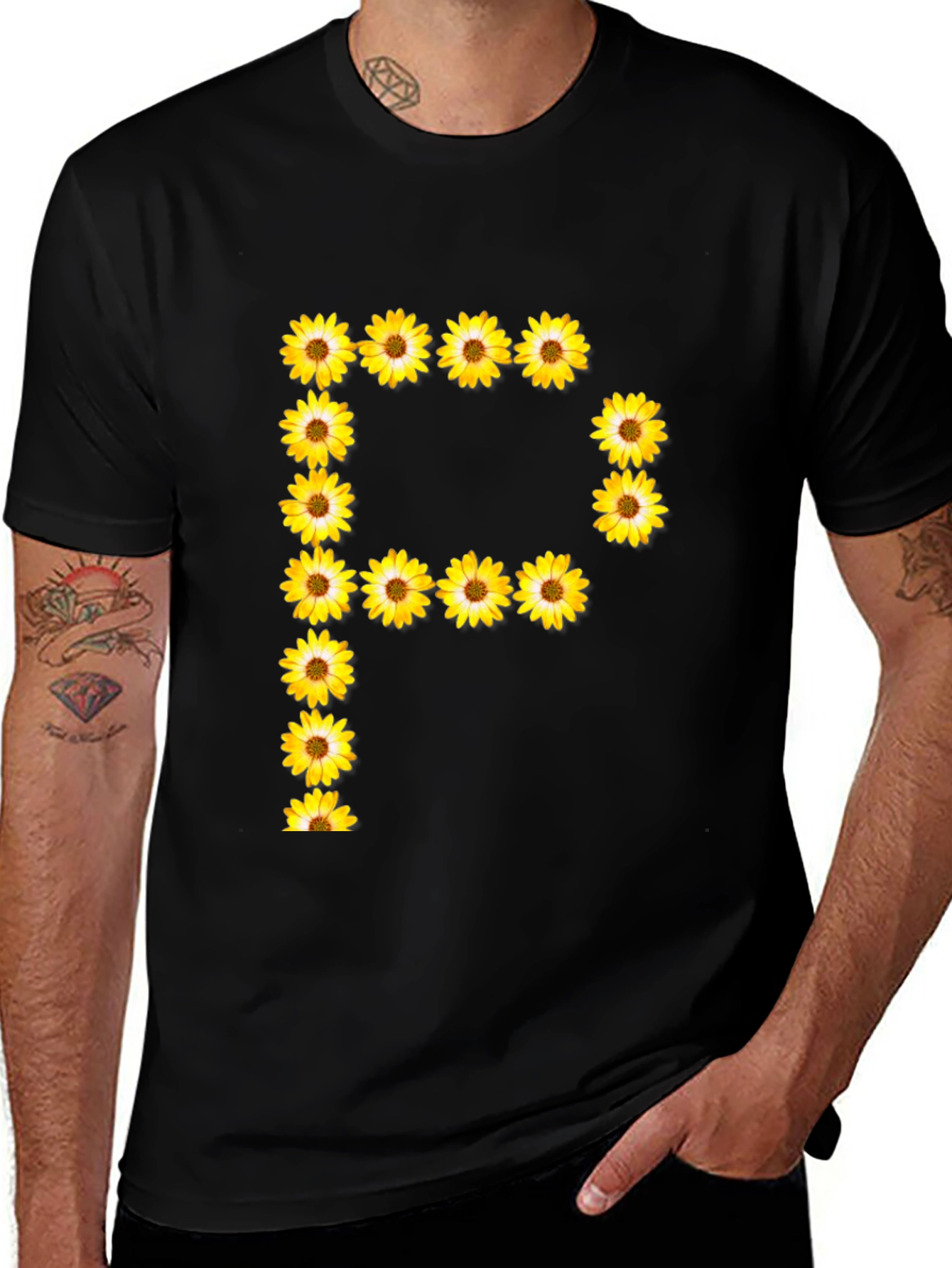 Variant 5 of Floral Letter P Graphic Tee - Black Cotton Shirt