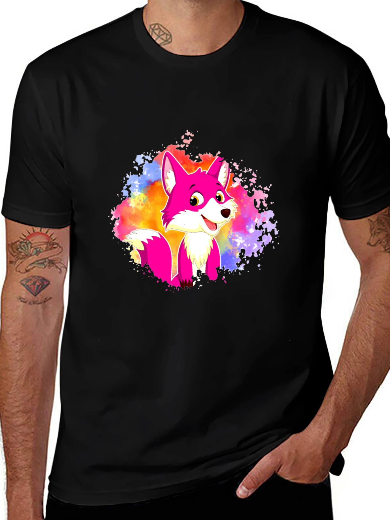 Variant 5 of Fox Splatter Print Black T-Shirt