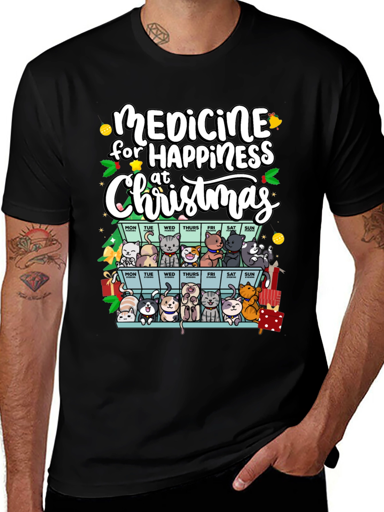 Variant 15 of Medicine for Happiness Christmas Cat Lover T-Shirt