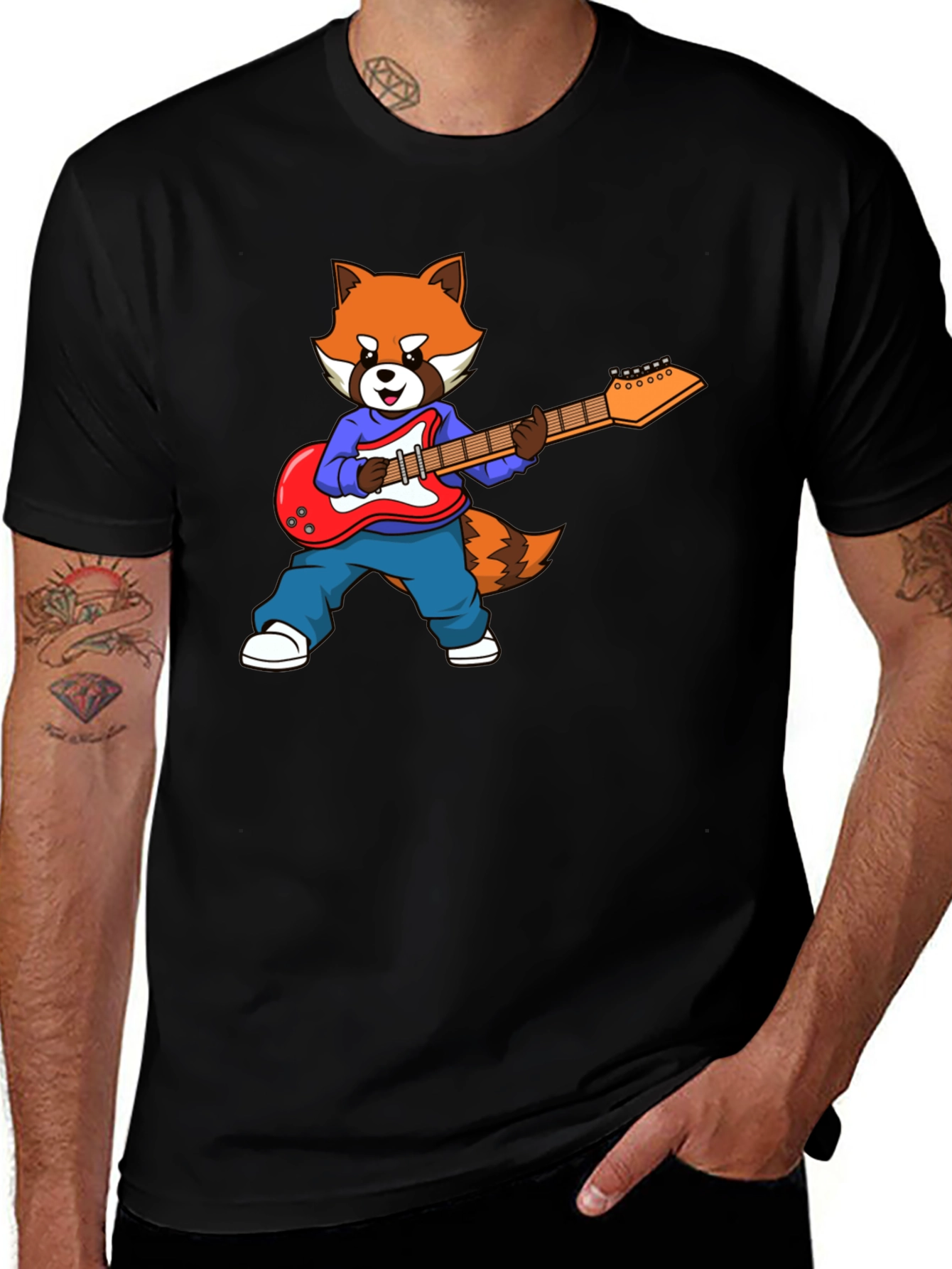 Variant 7 of Red Panda Guitarist Black T-Shirt