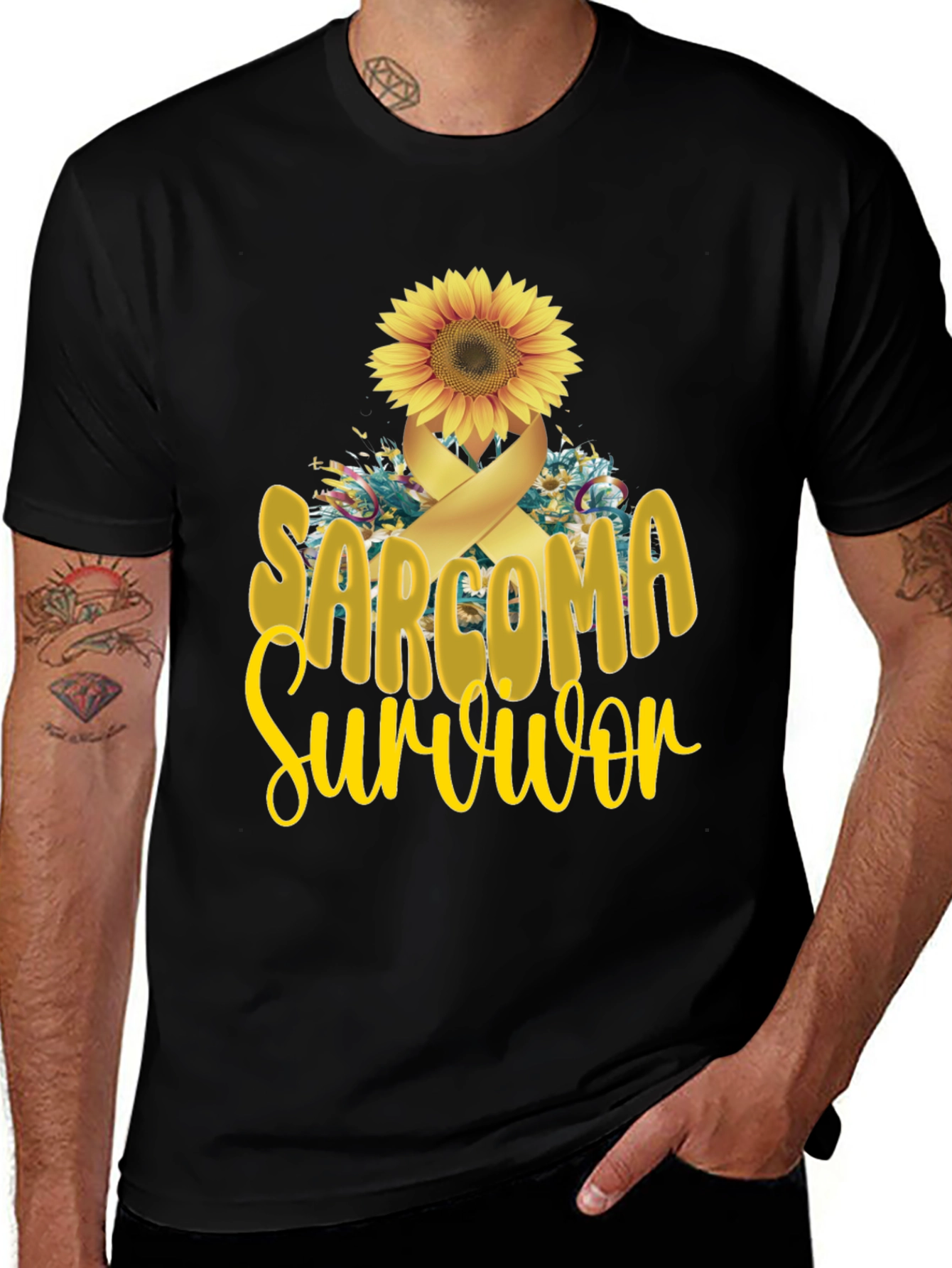 Sarcoma Survivor T-Shirt Sunflower Ribbon Cancer Awareness