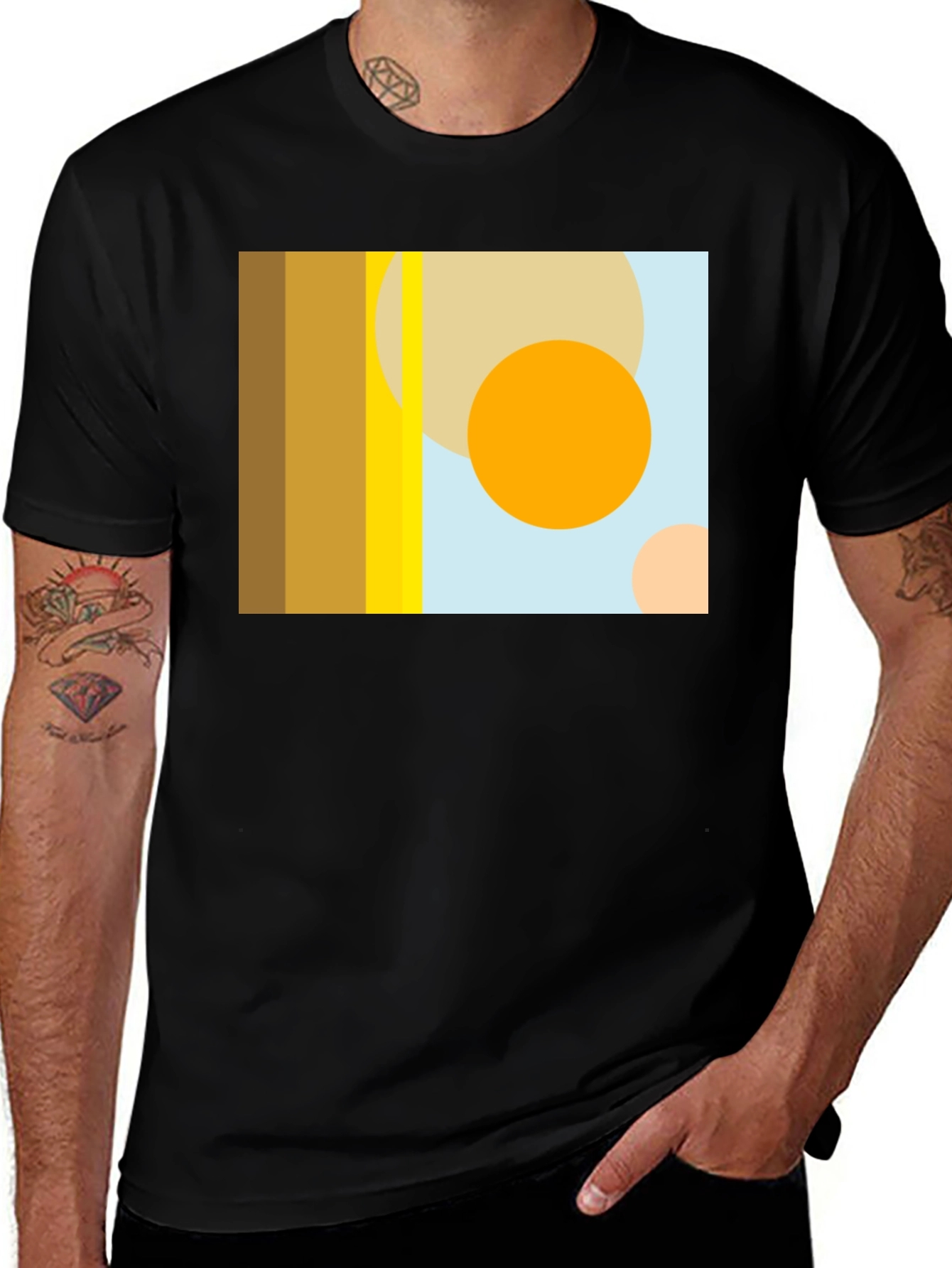 Variant 26 of Abstract Geometric Circle Print Black T-Shirt