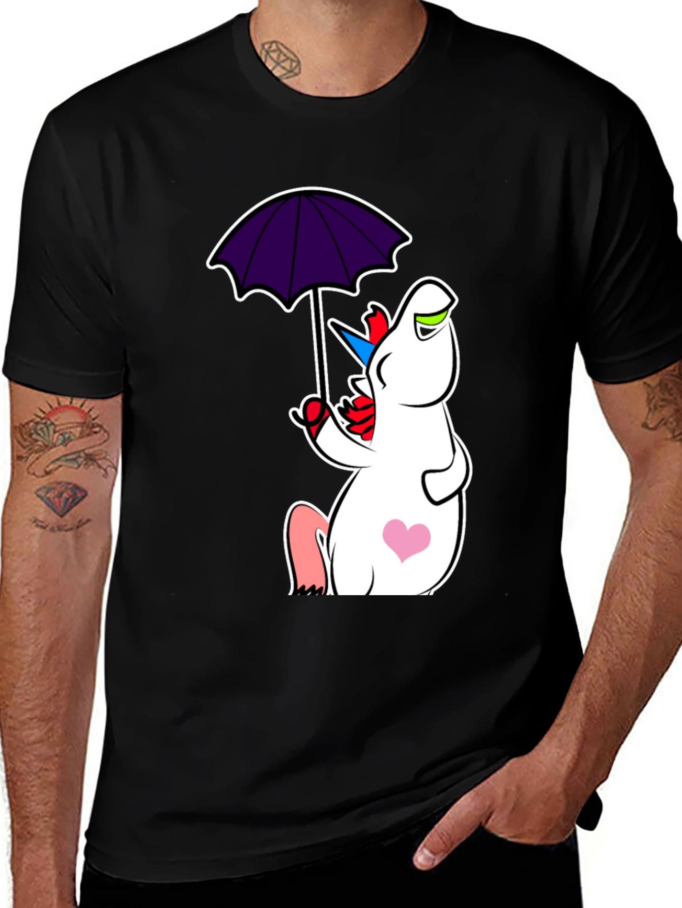 Variant 19 of Unicorn Umbrella Graphic T-Shirt - Black Cotton Tee