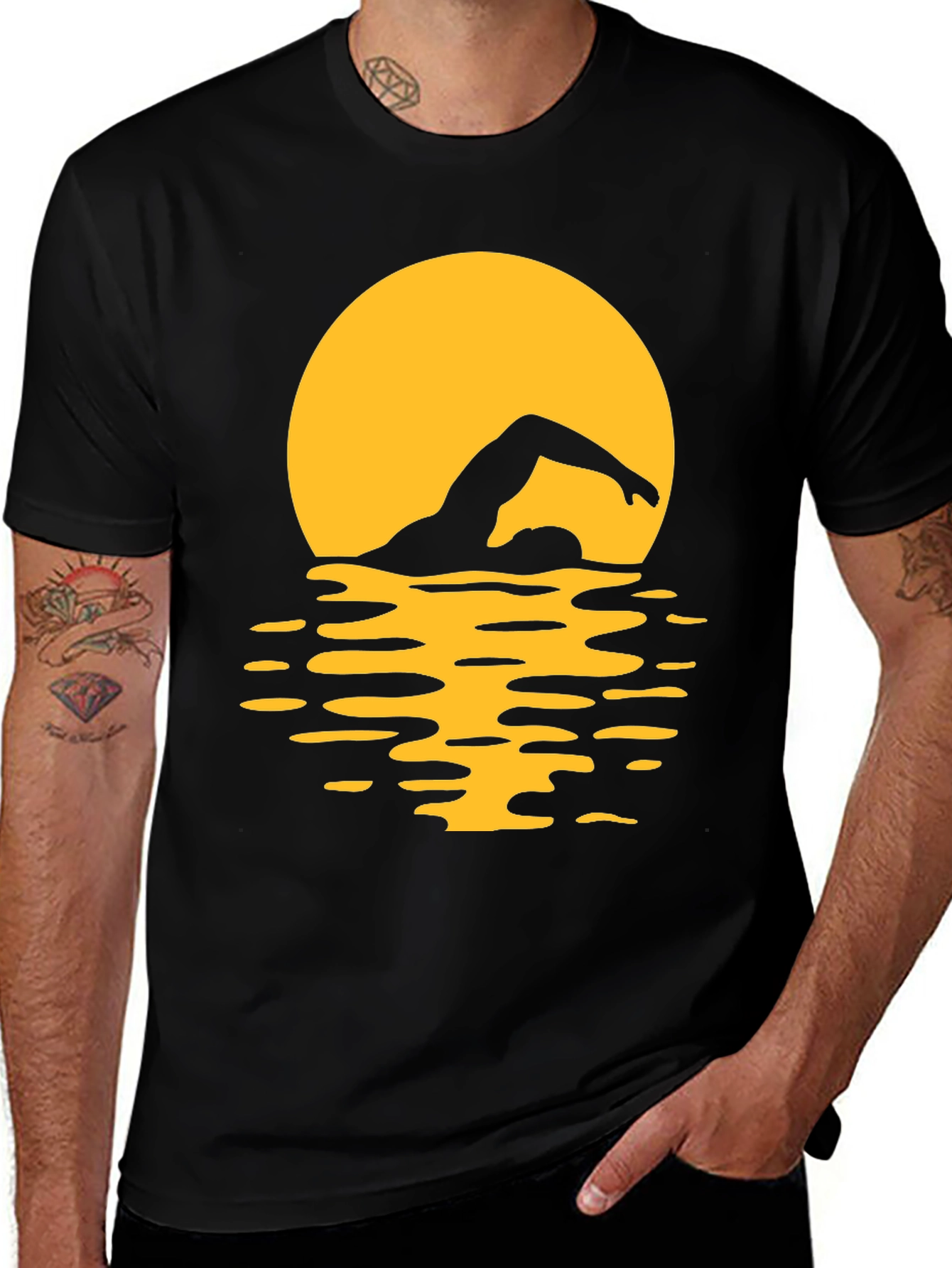 Variant 22 of Swimmer Silhouette Tee - Sunset Swim T-Shirt