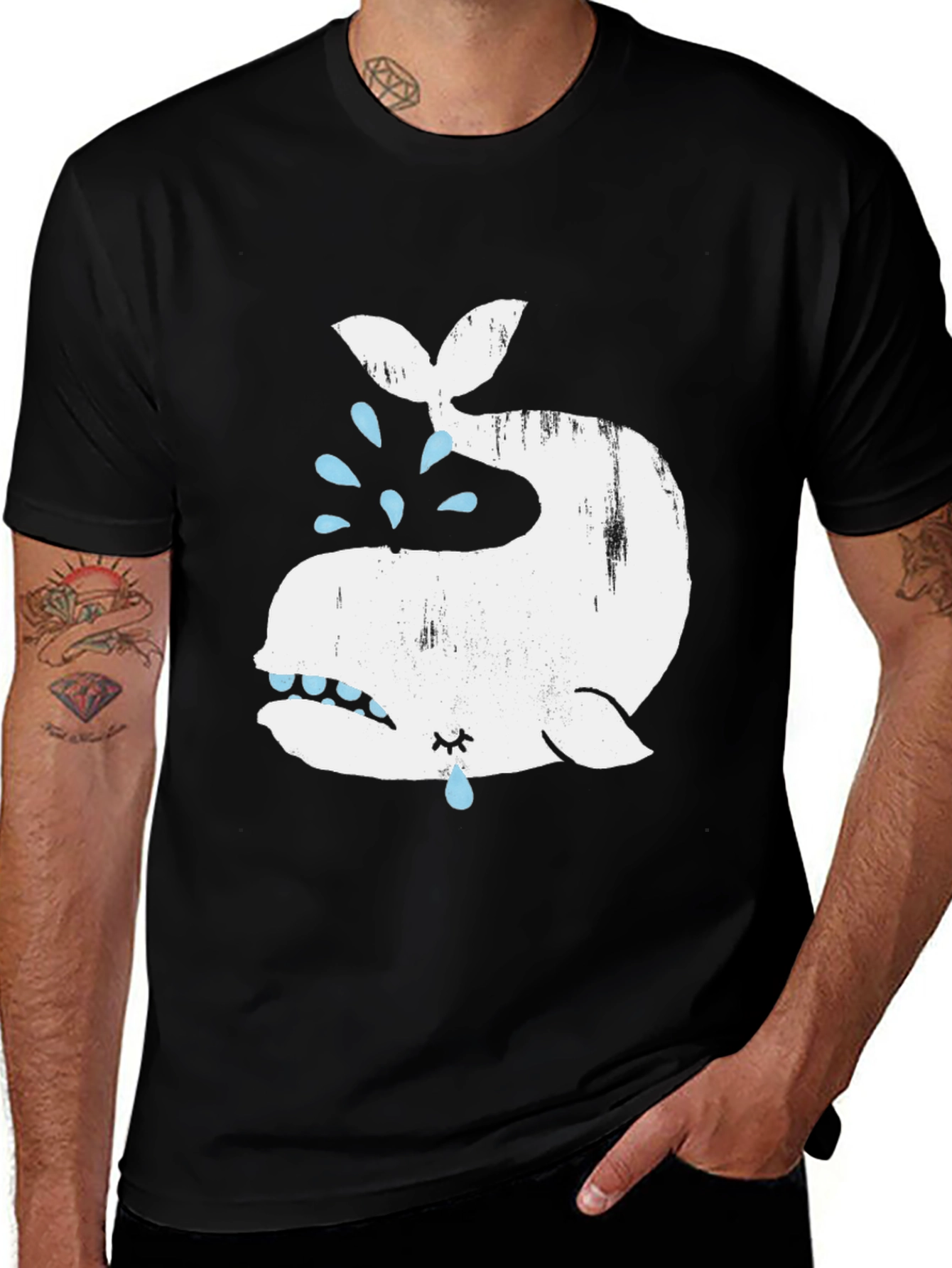 Variant 20 of Crying Whale Graphic T-Shirt - Black Cotton Blend