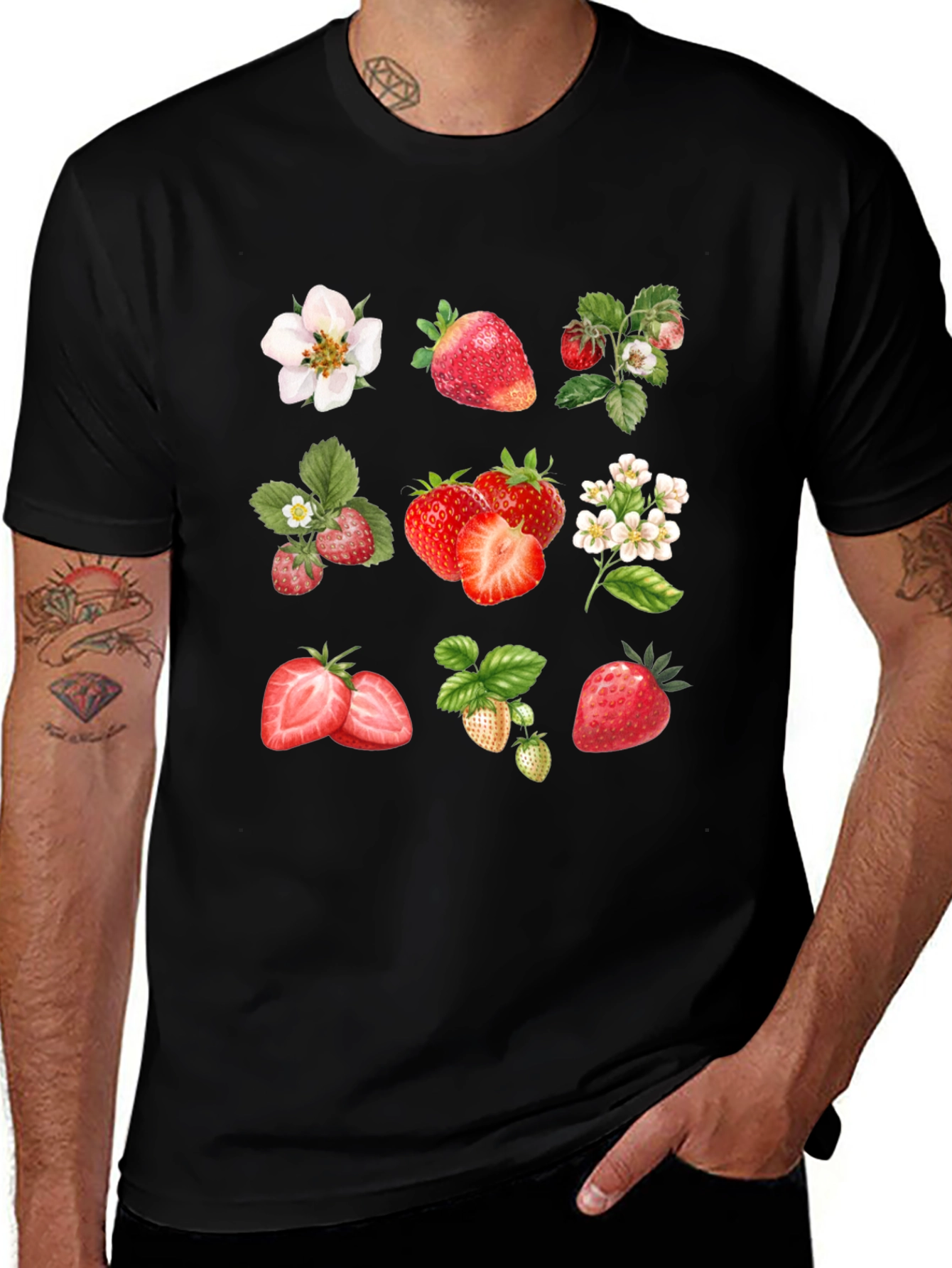 Variant 3 of Strawberry Pattern Black T-Shirt